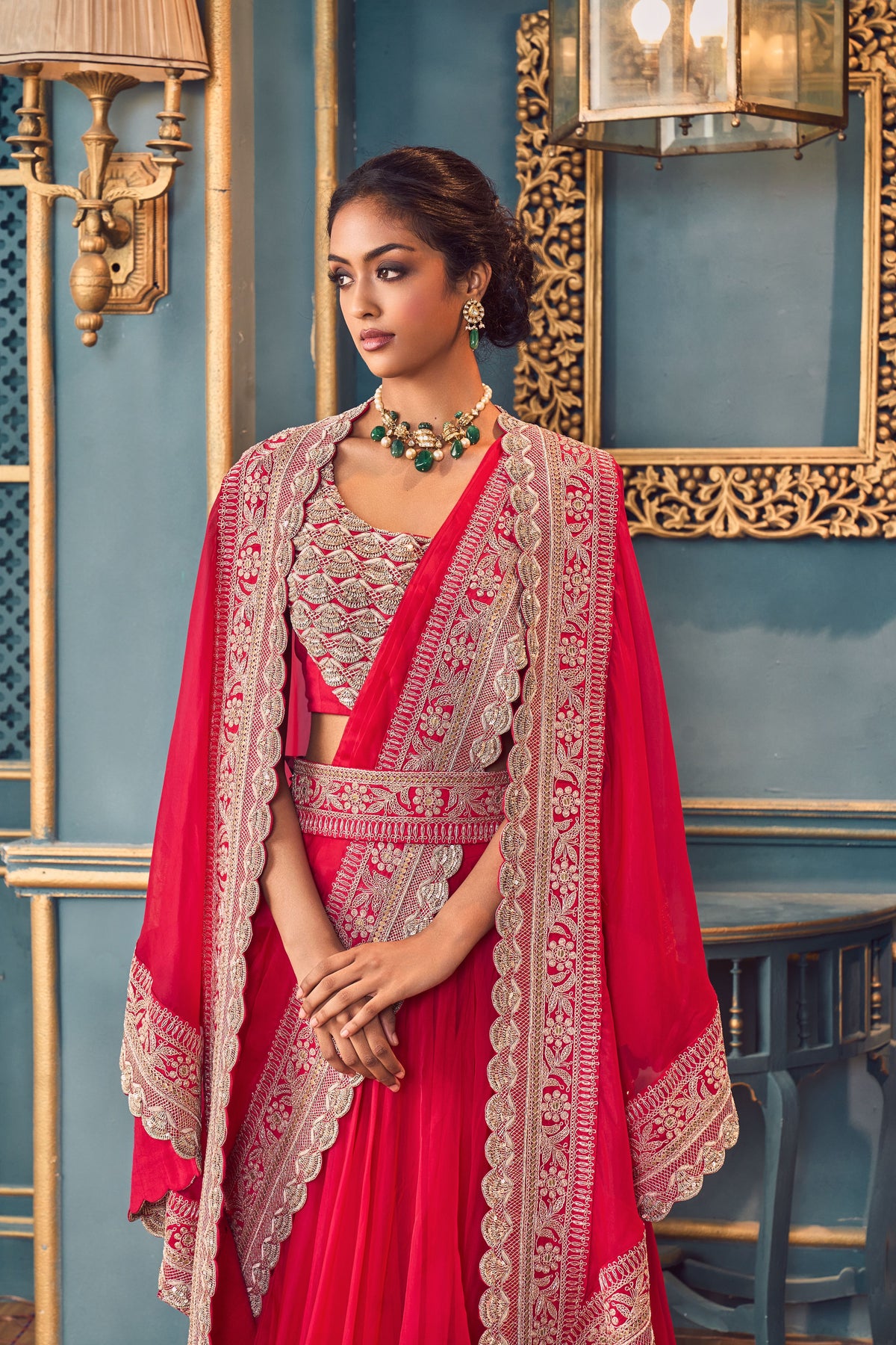Five-piece Fuchsia Pink Lehenga Set