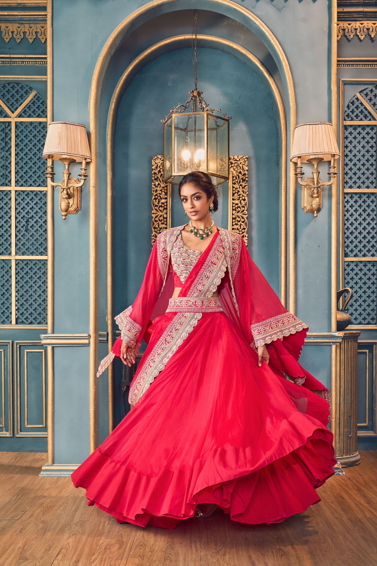 Five-piece Fuchsia Pink Lehenga Set