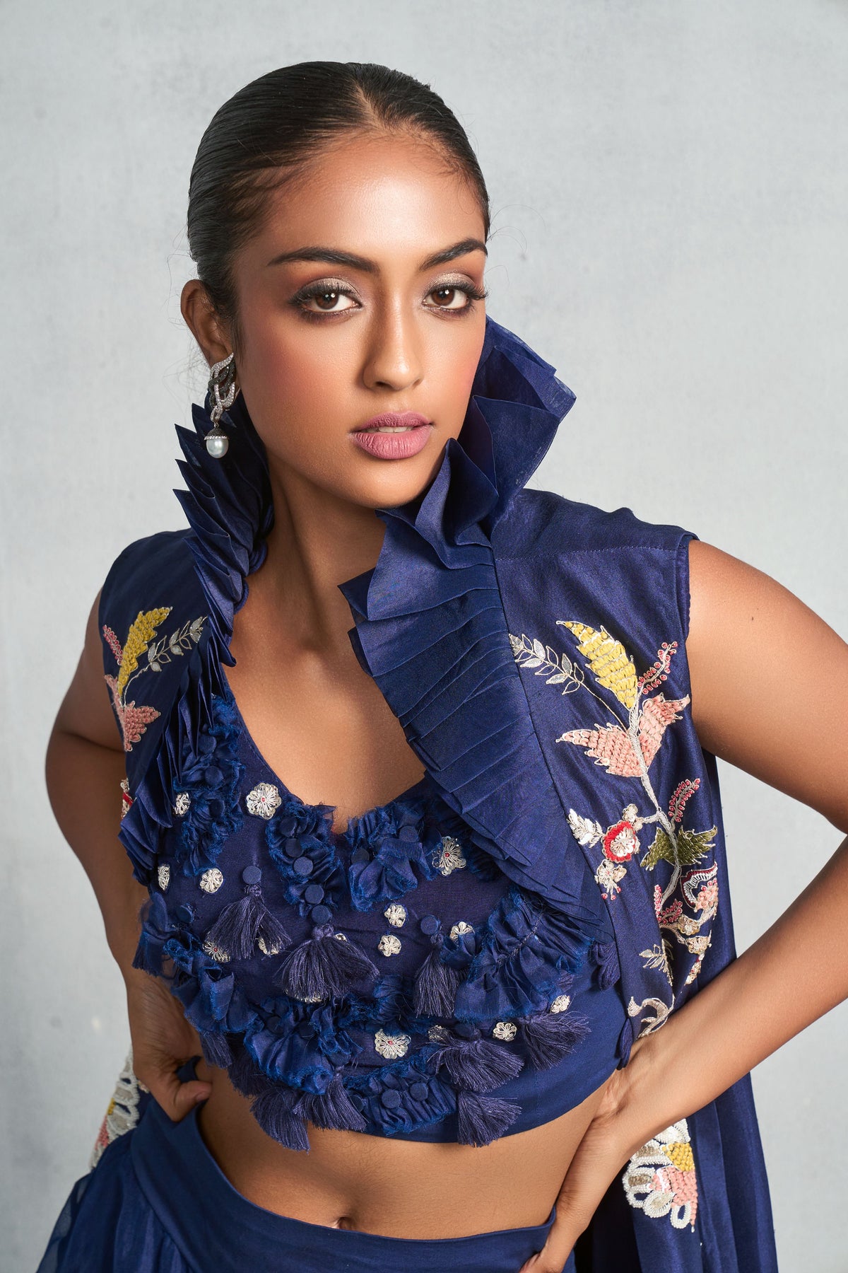 Navy Blue Long Jacket Set