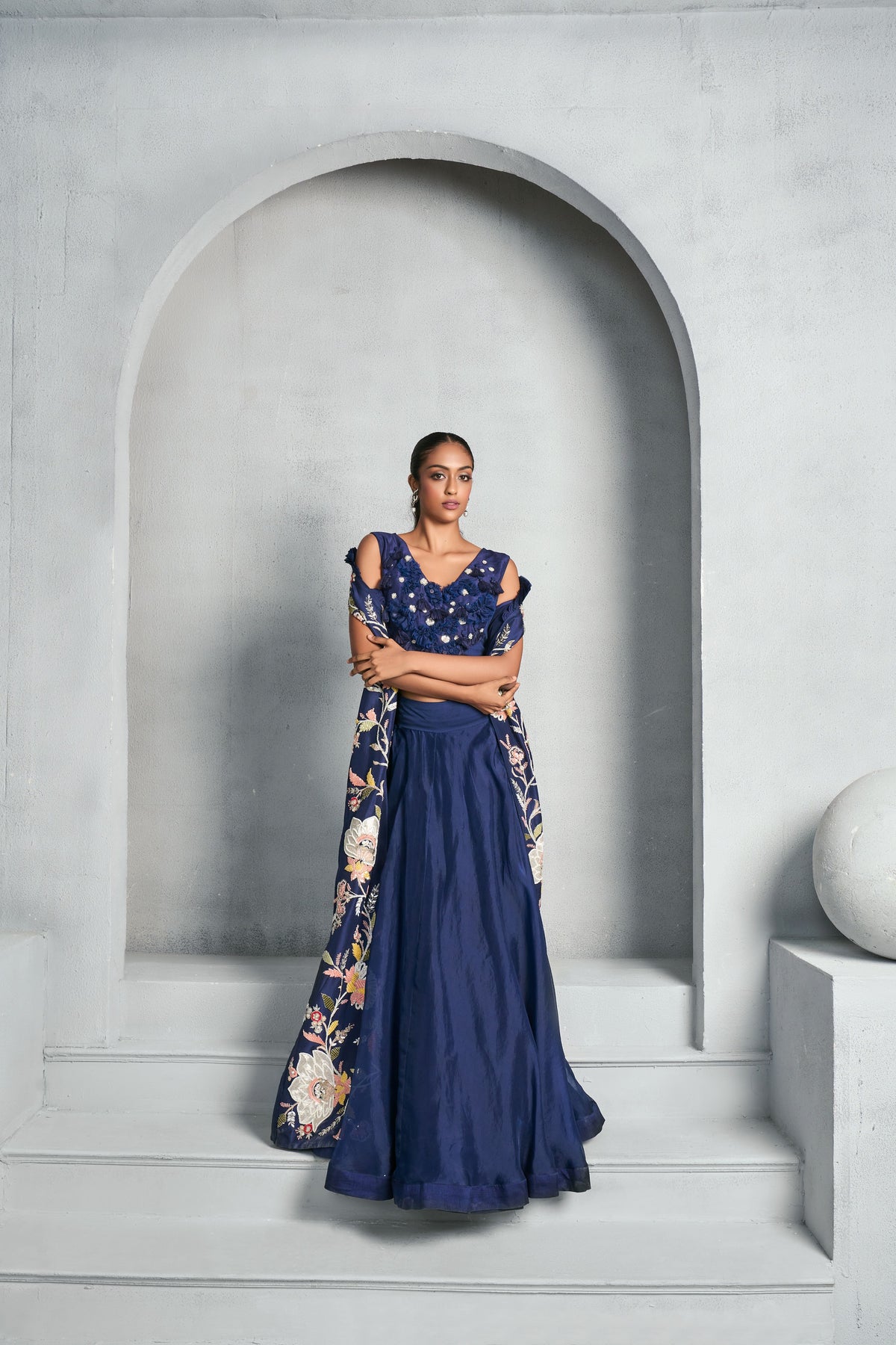 Navy Blue Long Jacket Set