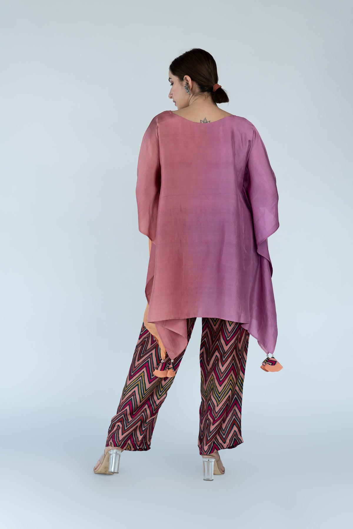 Peach Mauve Ombre Kaftan Top with Zigzag Pants (2pc)