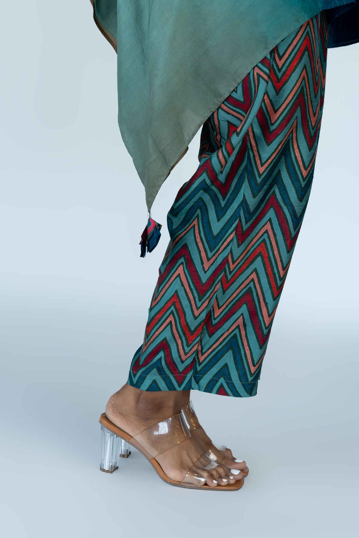 Teal Blue Ombre Kaftan Top with Zigzag Pants (2pc)