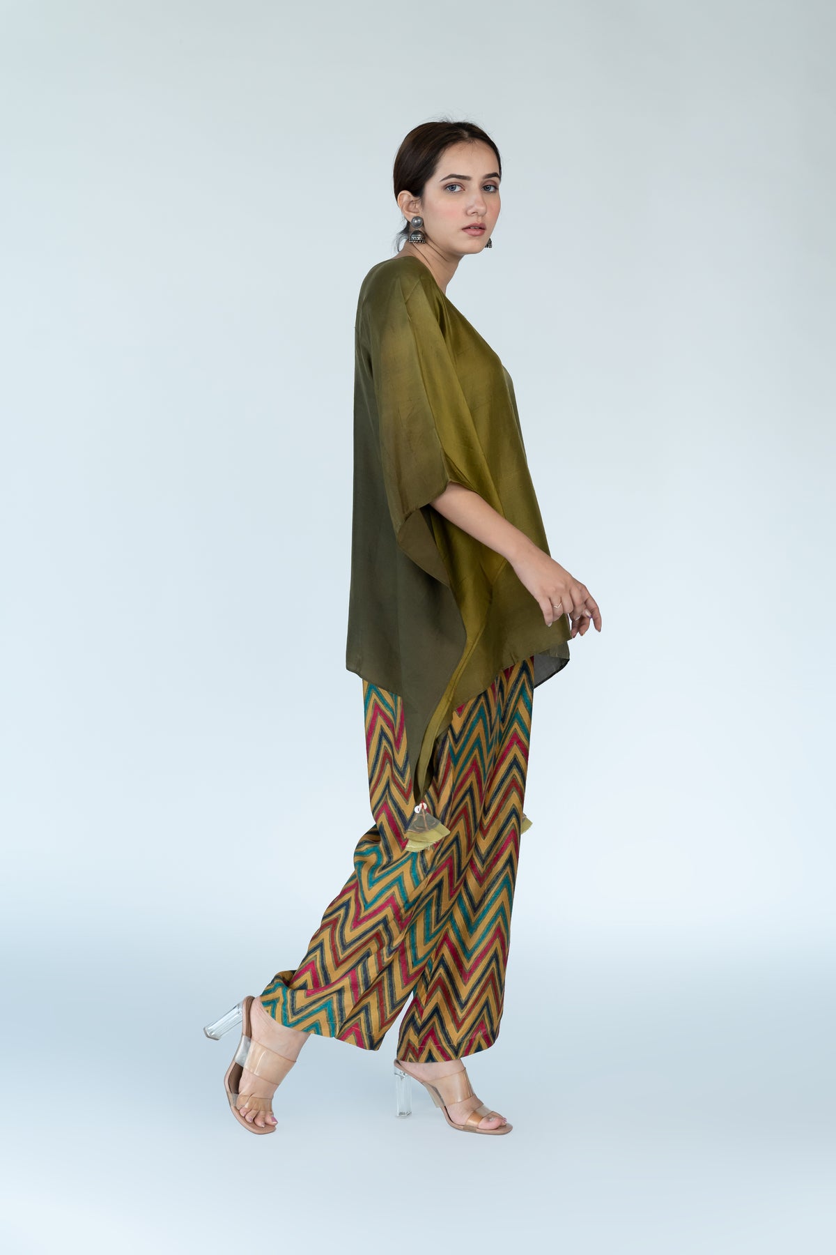 Olive Ombre Kaftan Top with Zigzag Pants (2pc)