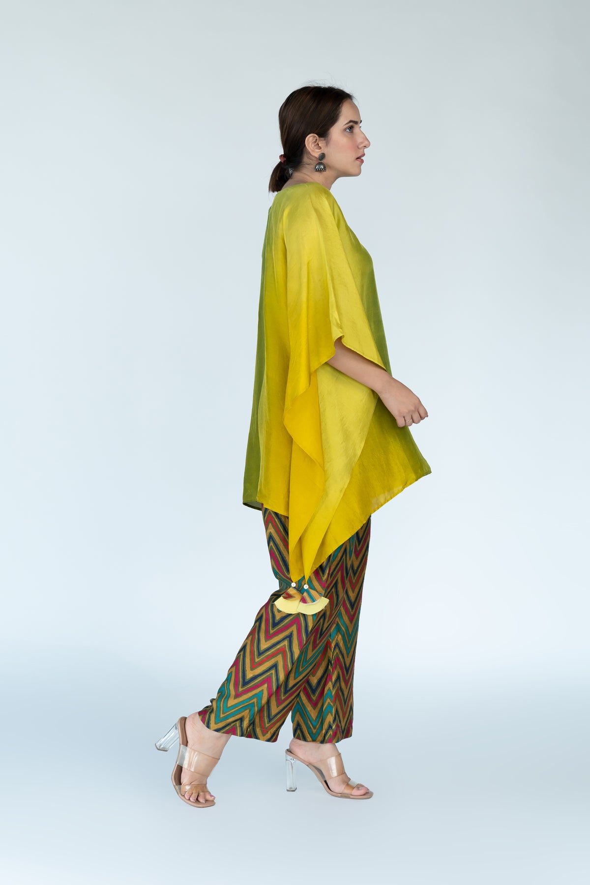 Sage Mustard Ombre Kaftan Top with Zigzag Pants (2pc)