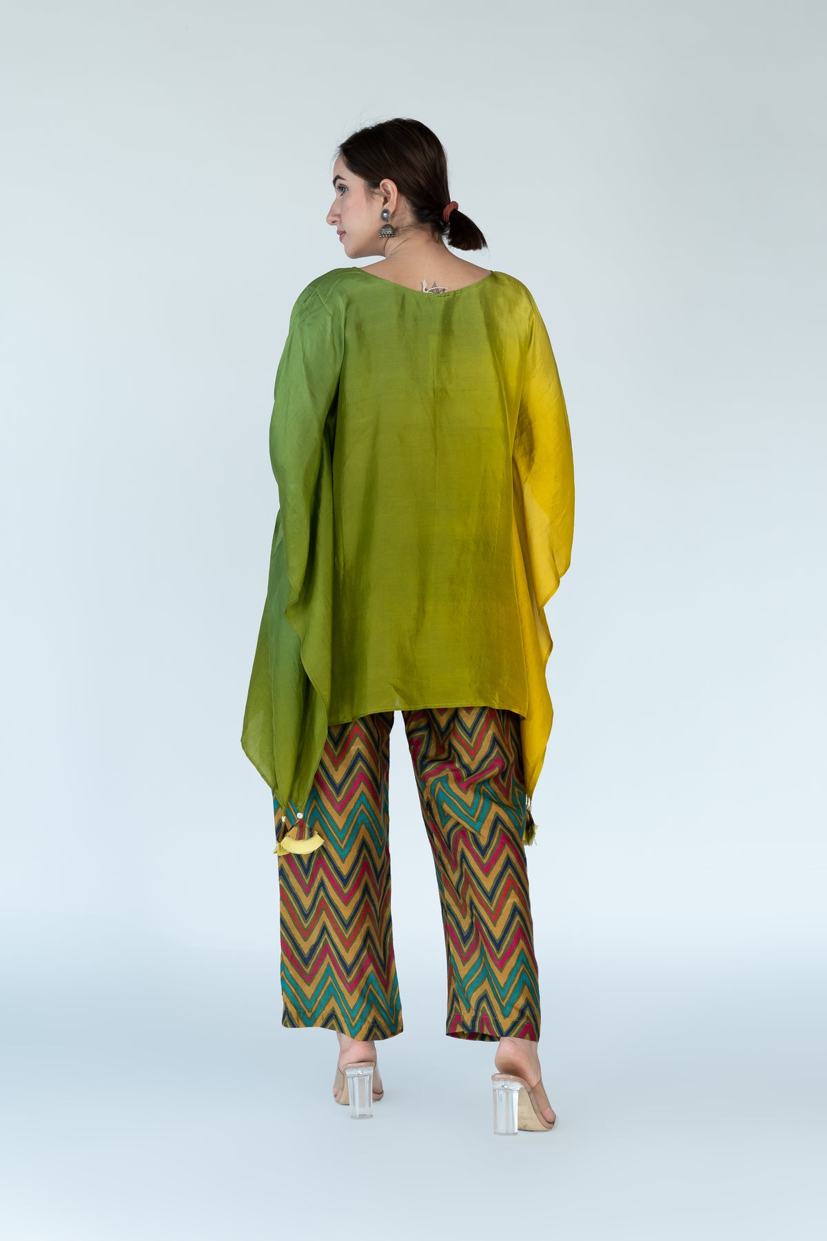 Sage Mustard Ombre Kaftan Top with Zigzag Pants (2pc)