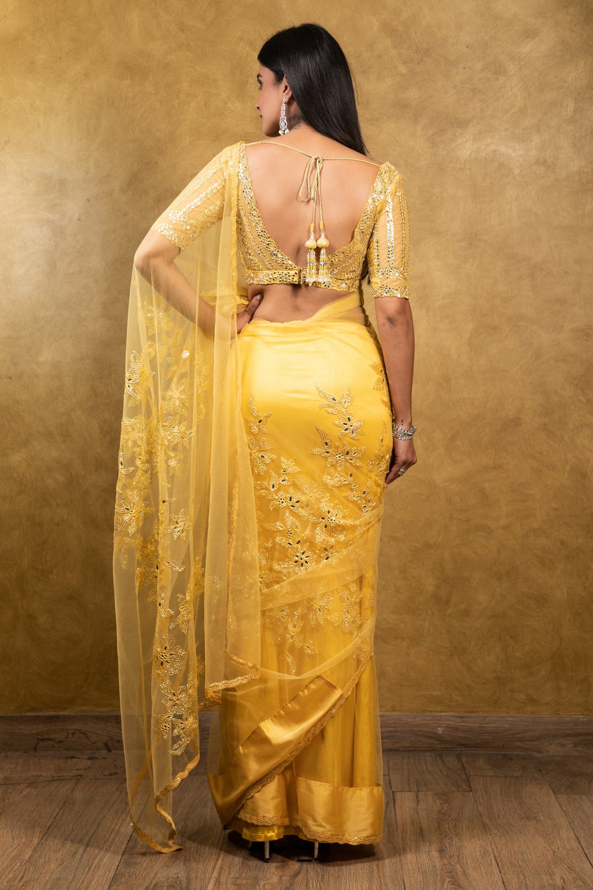 Sunburst Yellow tulle Saree