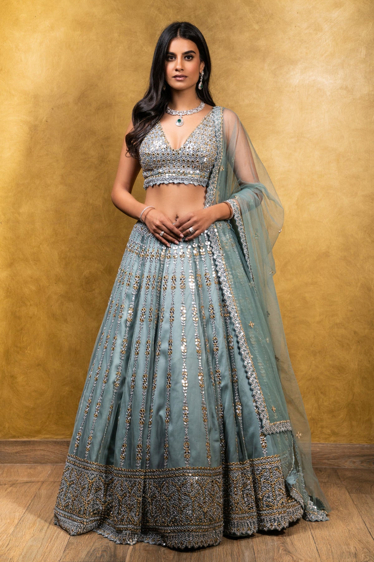Jade Green Tulle Lehenga Set