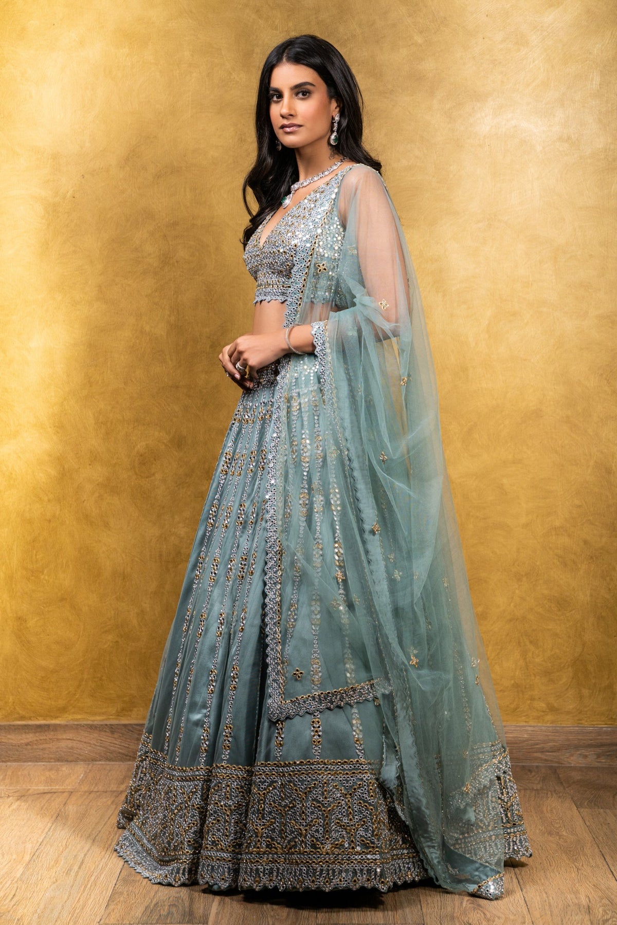 Jade Green Tulle Lehenga Set