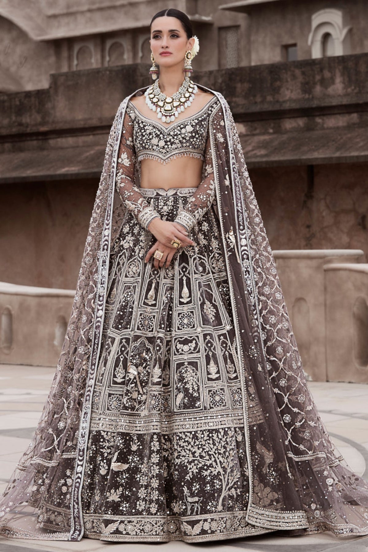 British Charcoal Lehenga Set