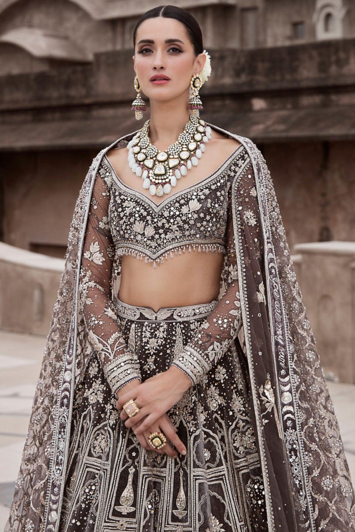 British Charcoal Lehenga Set