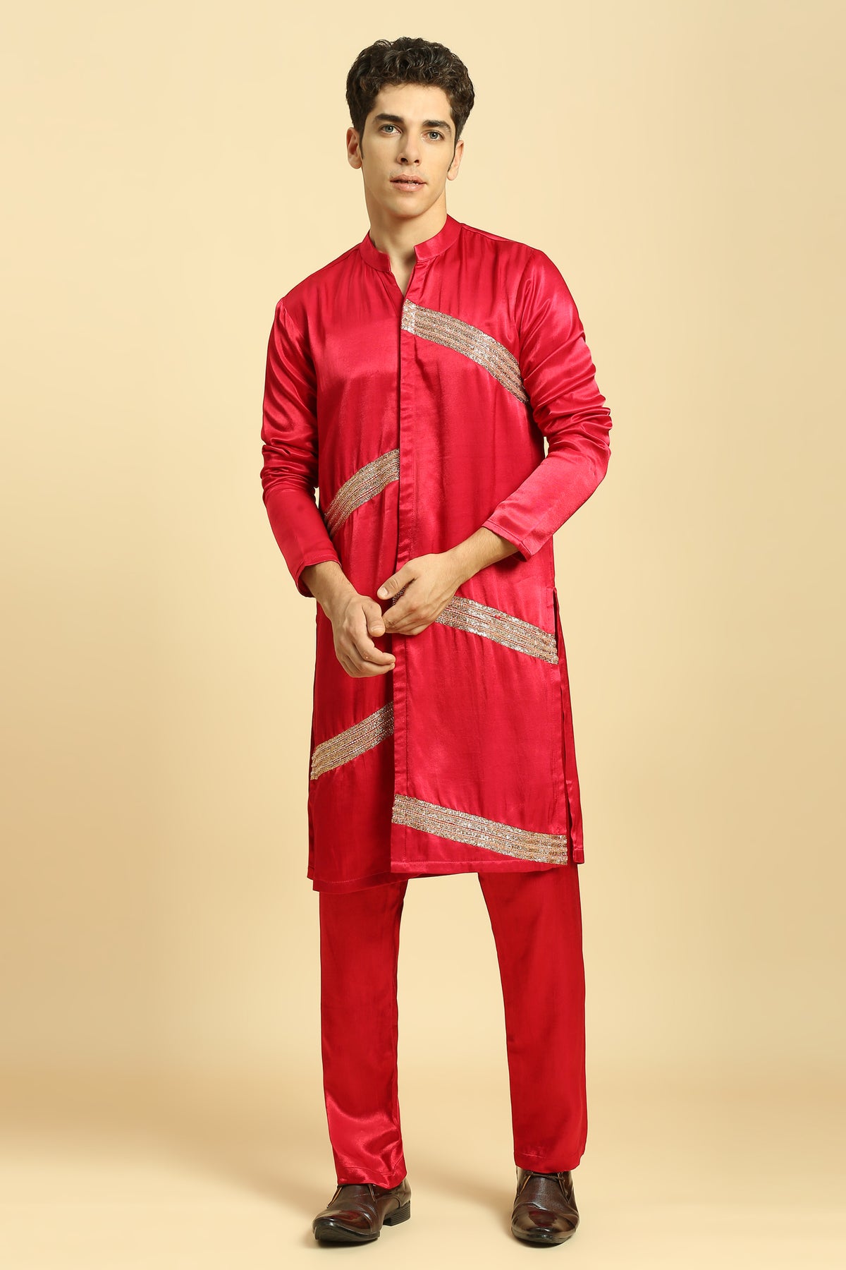 Red Embroidered Kurta With Pant