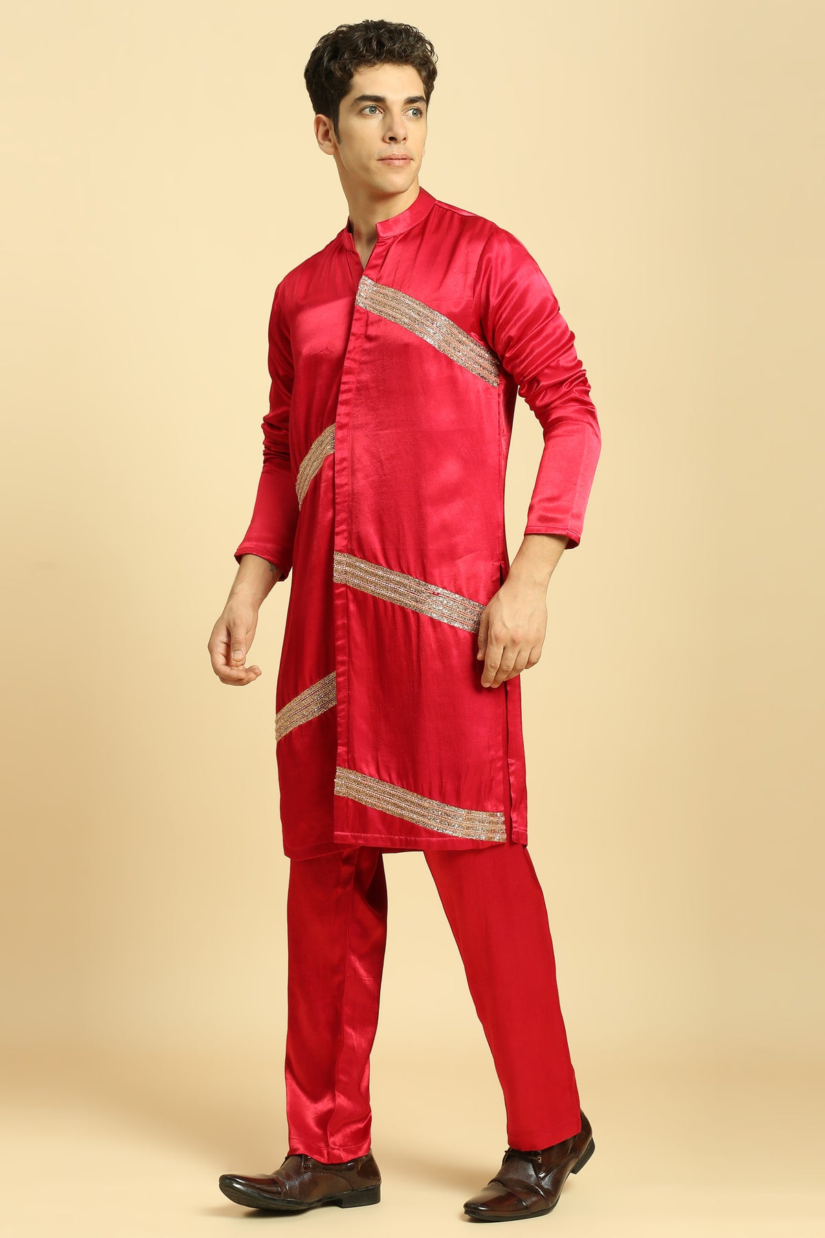 Red Embroidered Kurta With Pant