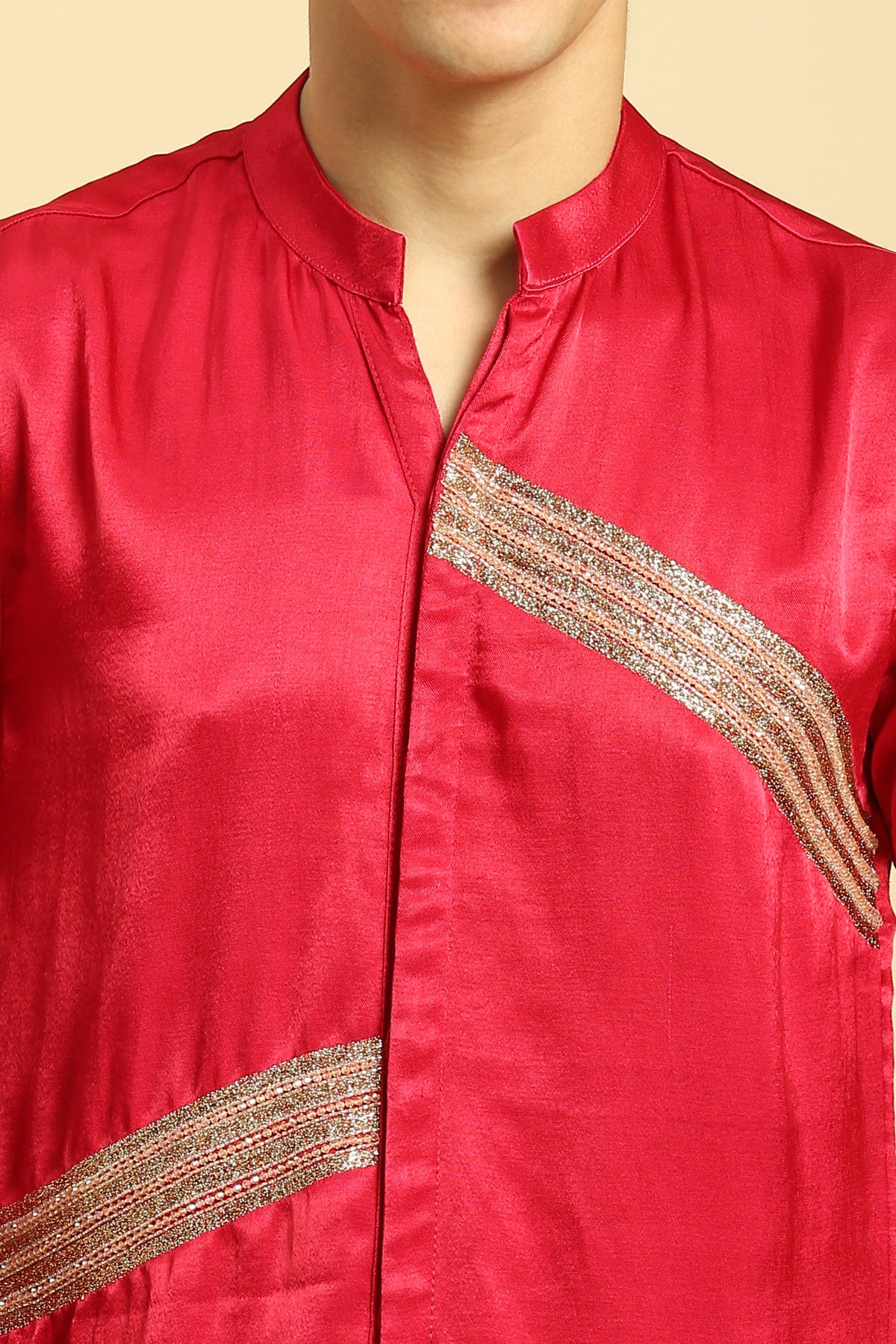 Red Embroidered Kurta With Pant