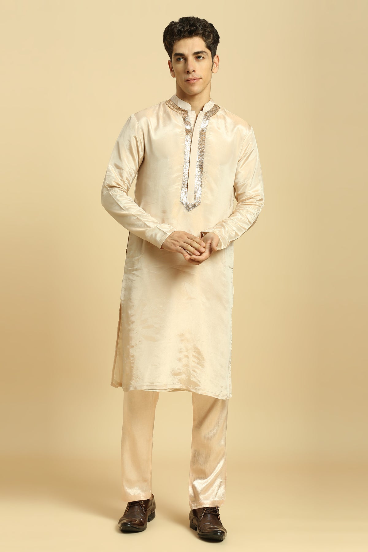 Peach Tissue Kurta With Pant With Ombrey Dupatta