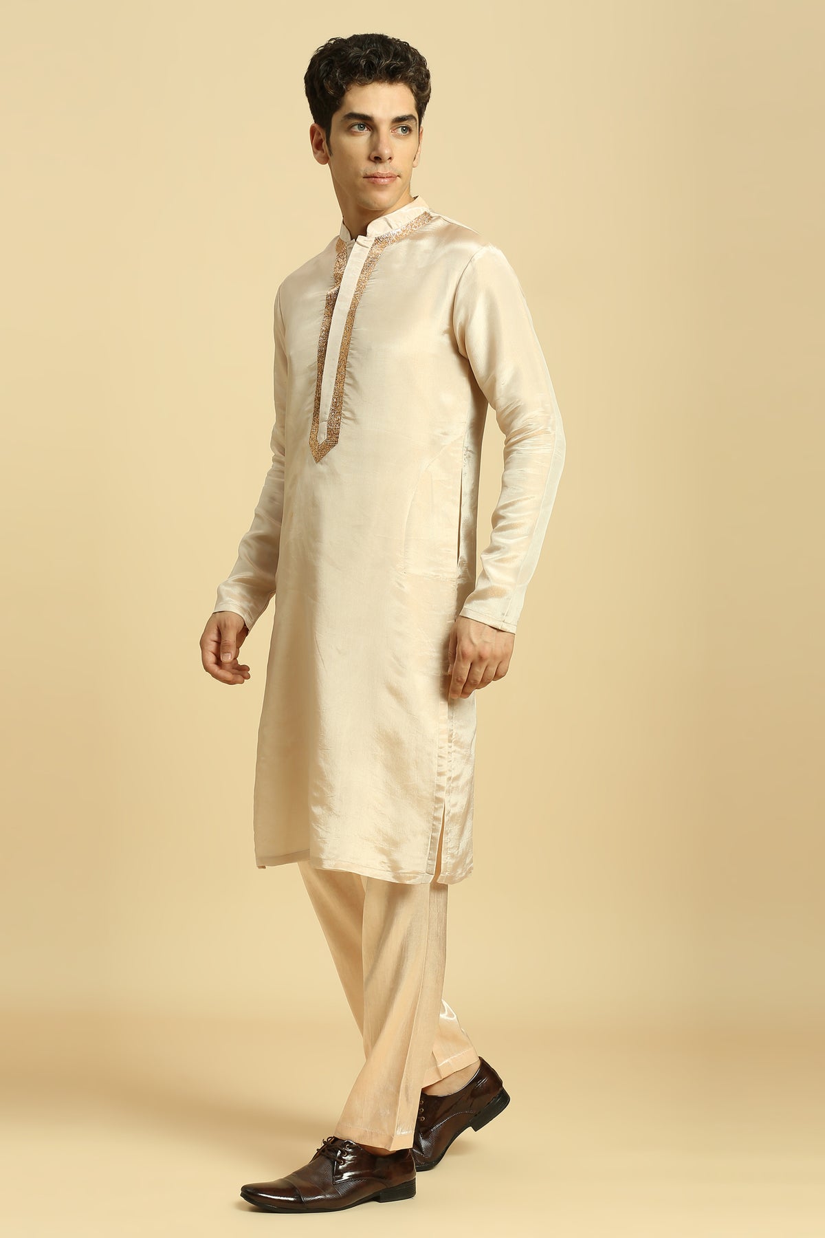 Peach Tissue Kurta With Pant With Ombrey Dupatta