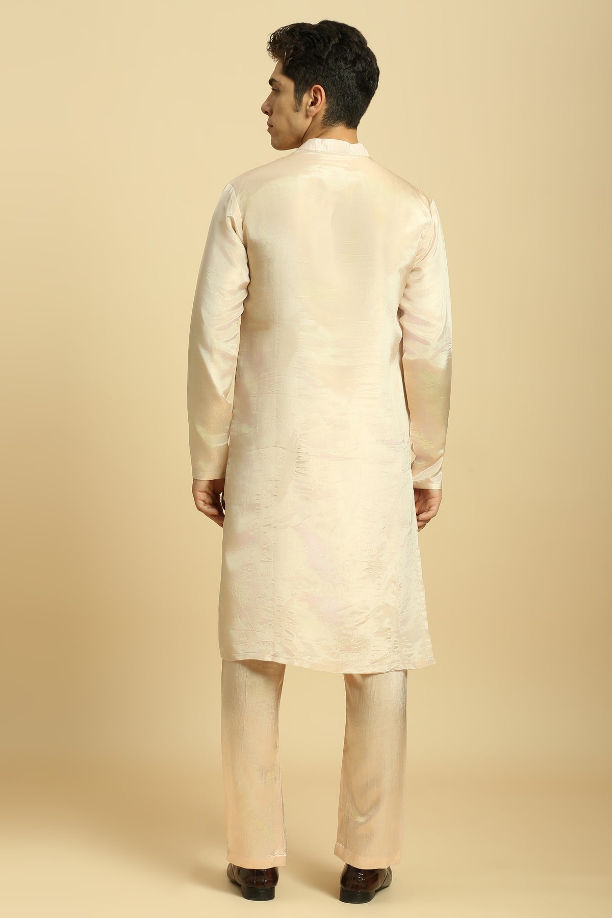 Peach Tissue Kurta With Pant With Ombrey Dupatta