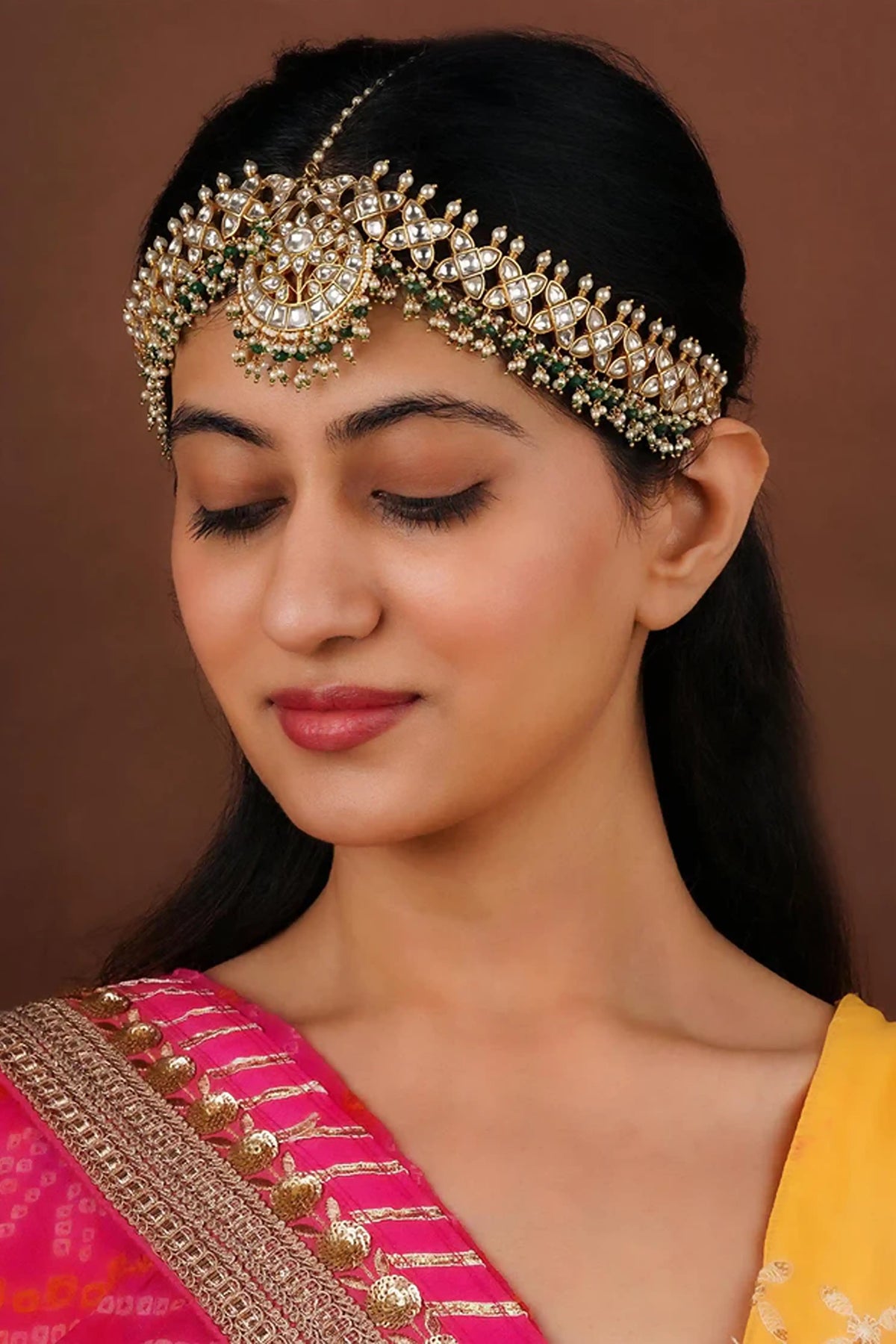 Green Jadau Kundan Mathapatti