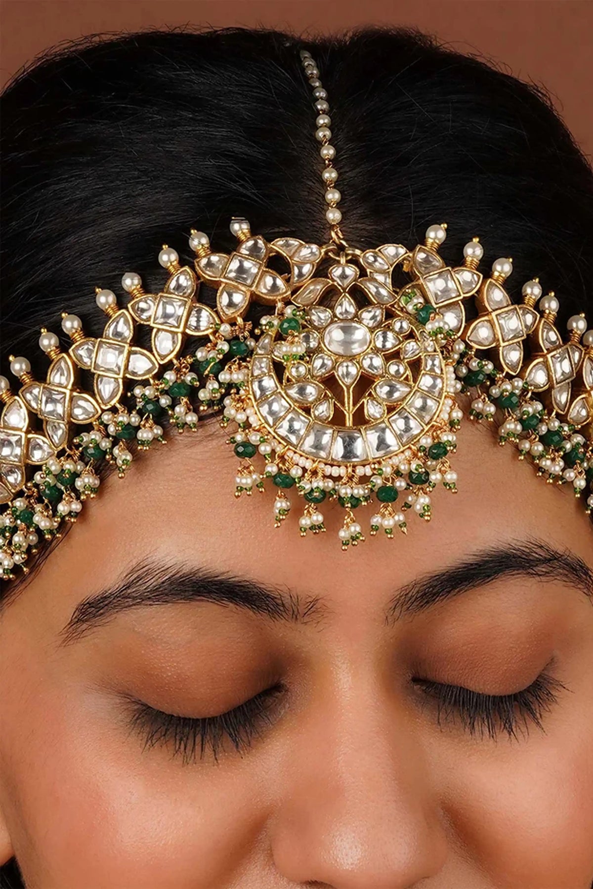 Green Jadau Kundan Mathapatti
