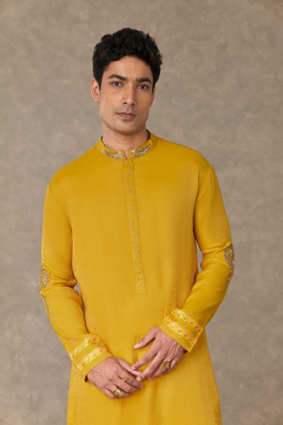 Corn Yellow Shajara Kurta Set