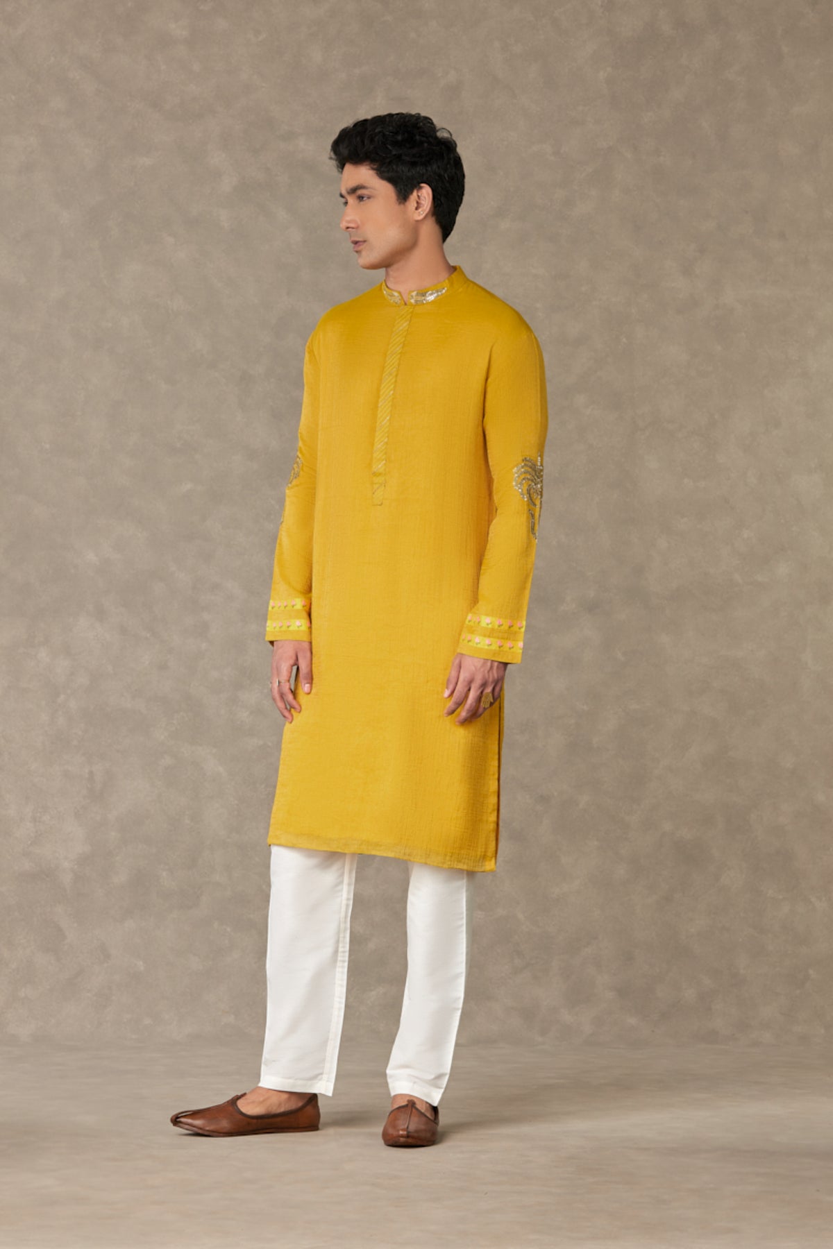 Corn Yellow Shajara Kurta Set