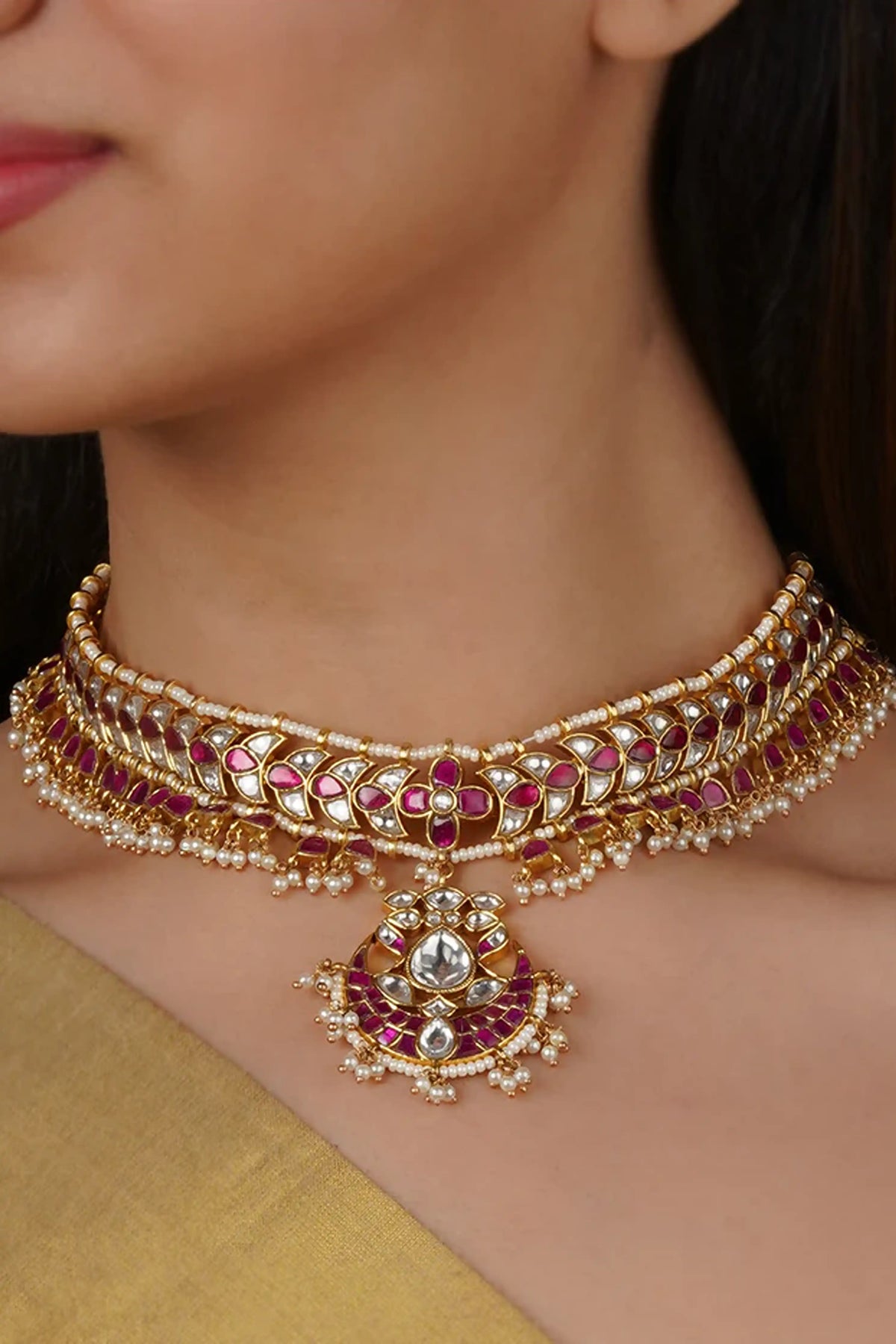 Pink Color Jadau Kundan Necklace