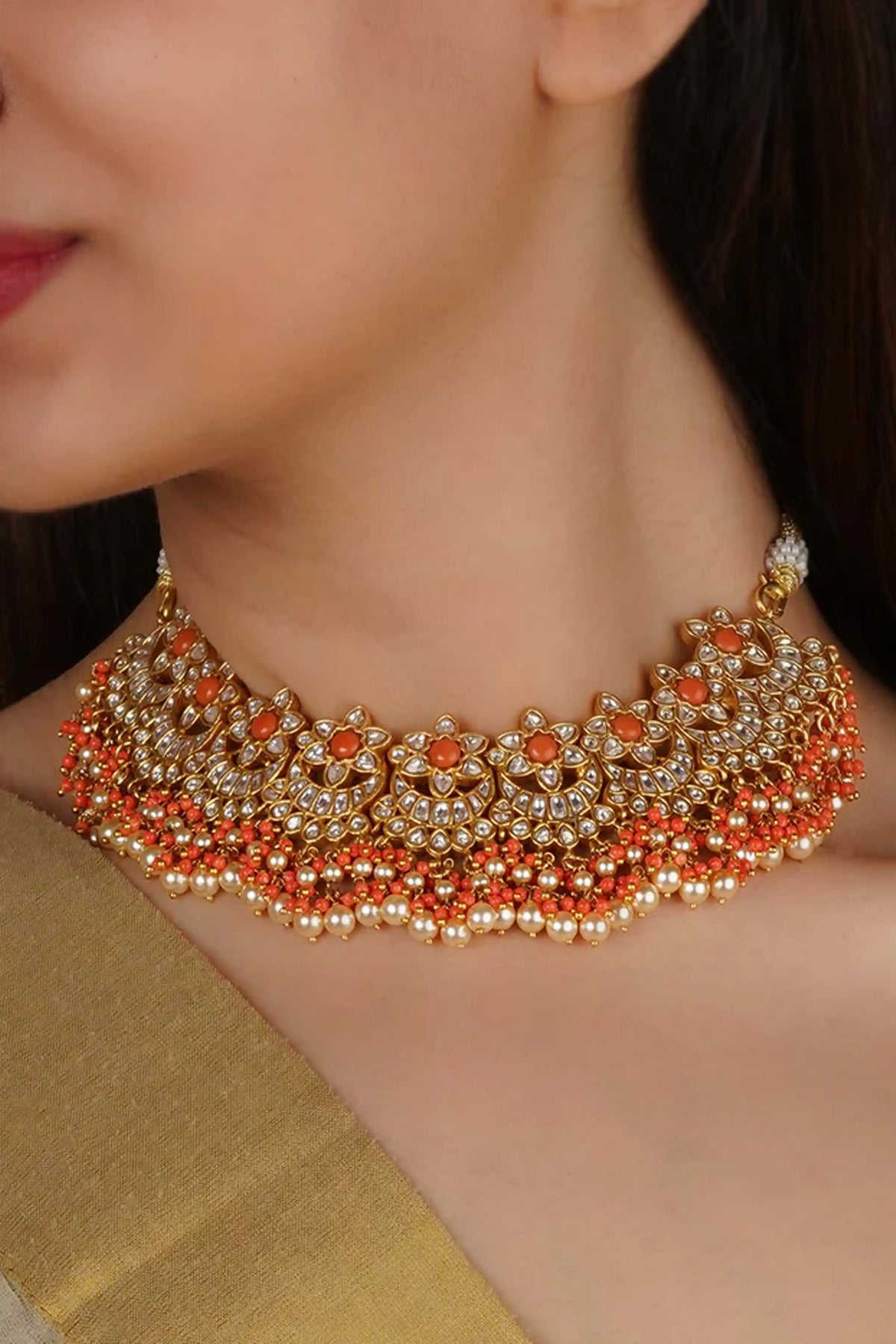 Orange Color Jadau Kundan Necklace