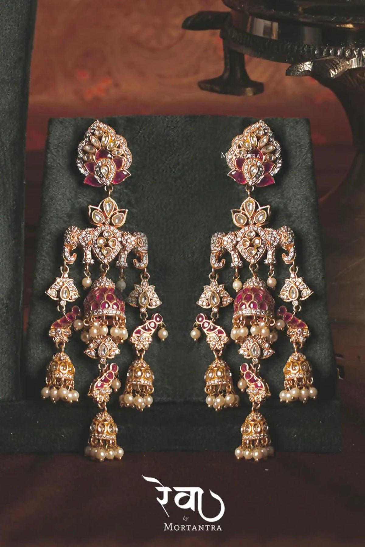 Pink Color Gold Plated Moissanite Earrings