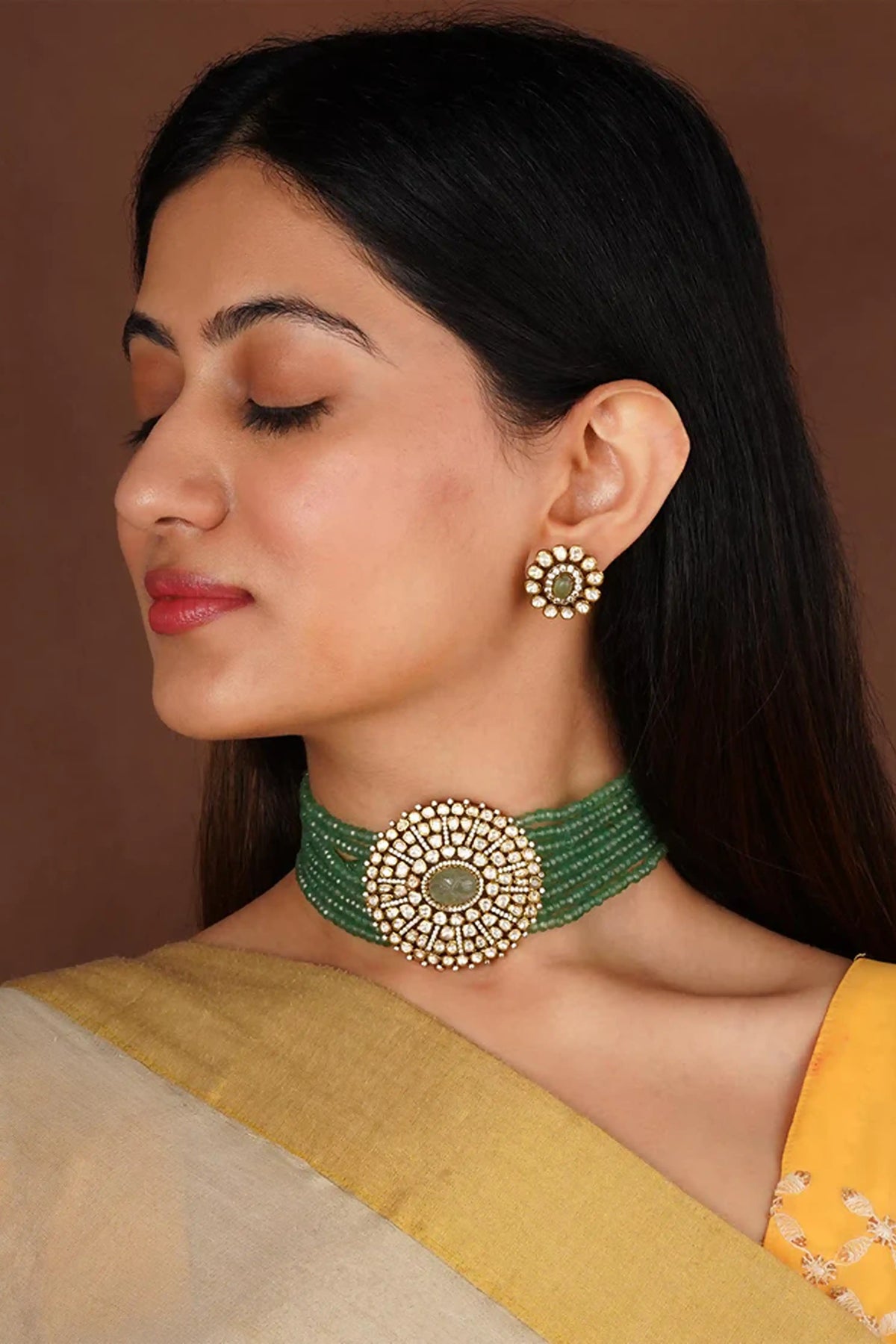 Green Color Moissanite Necklace Set