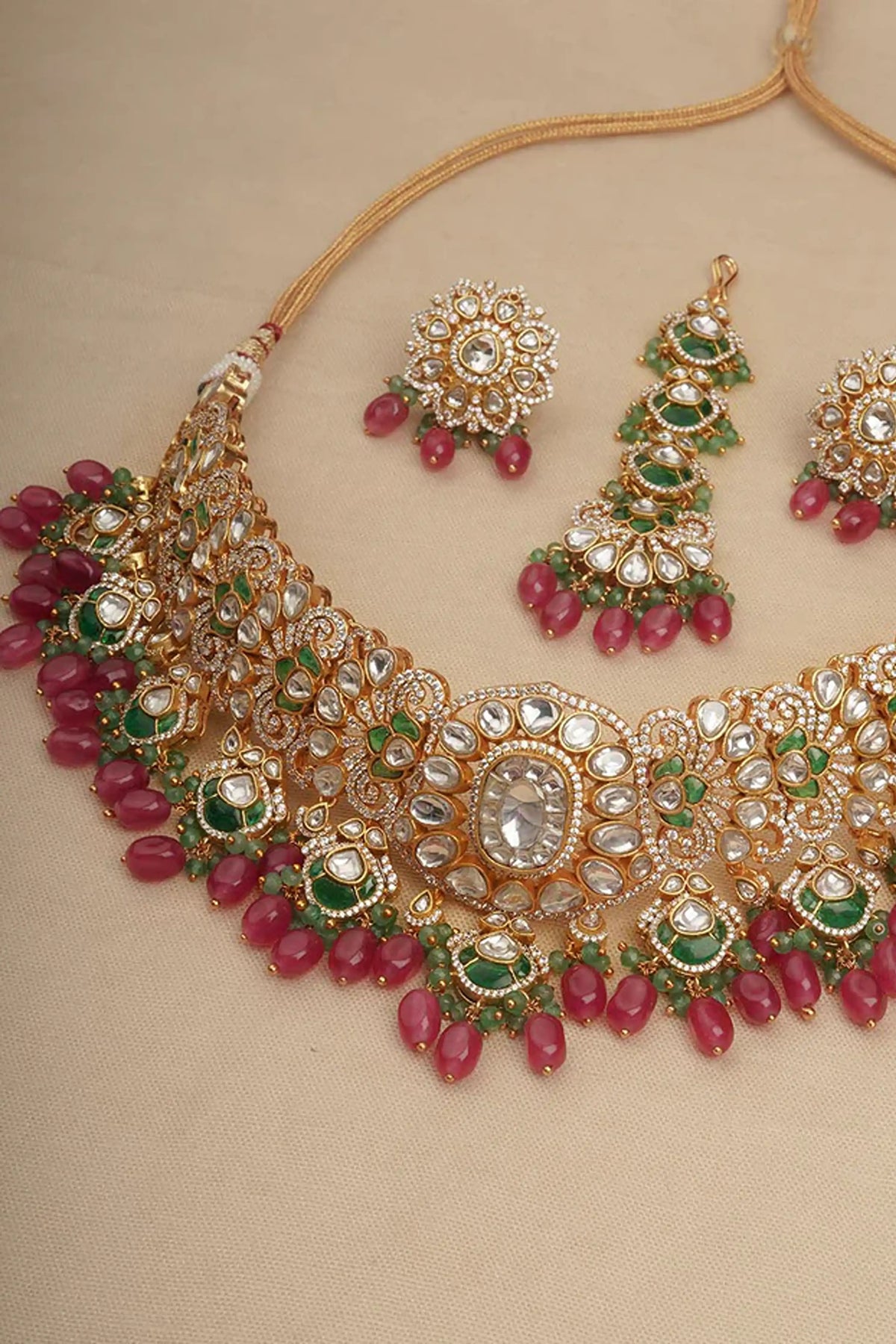 Gold Plated Moissanite Bridal Necklace Set