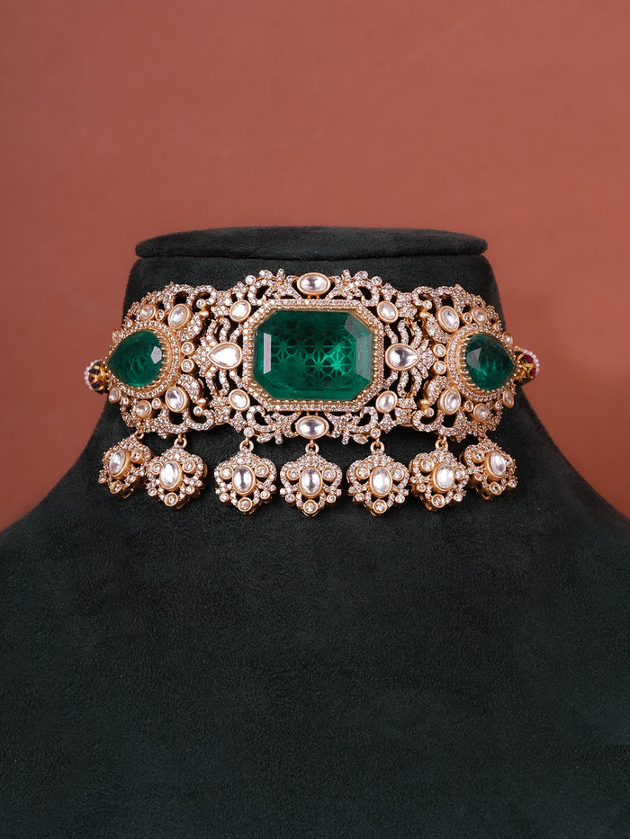 Green Color Moissanite Necklace Set