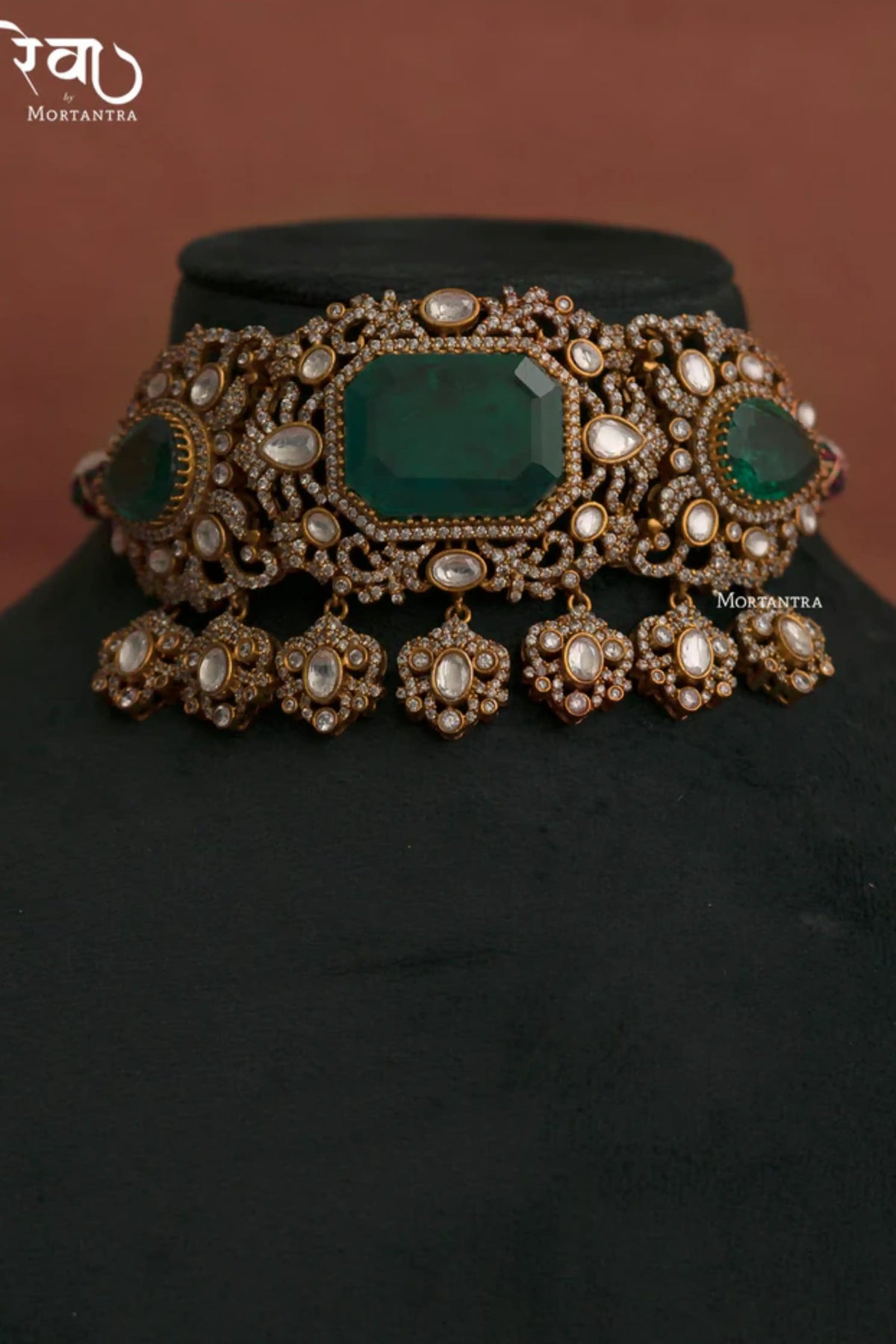 Green Color Moissanite Necklace Set