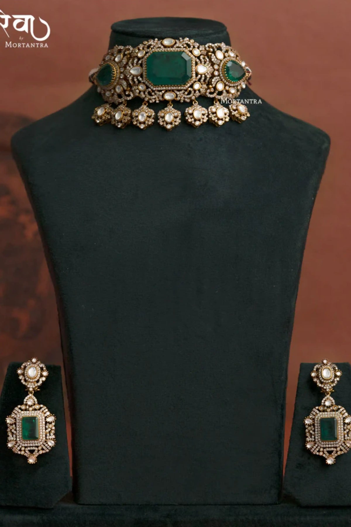 Green Color Moissanite Necklace Set