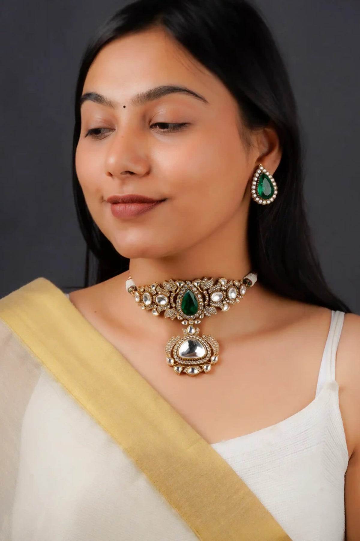 Dark Green Moissanite Necklace Set