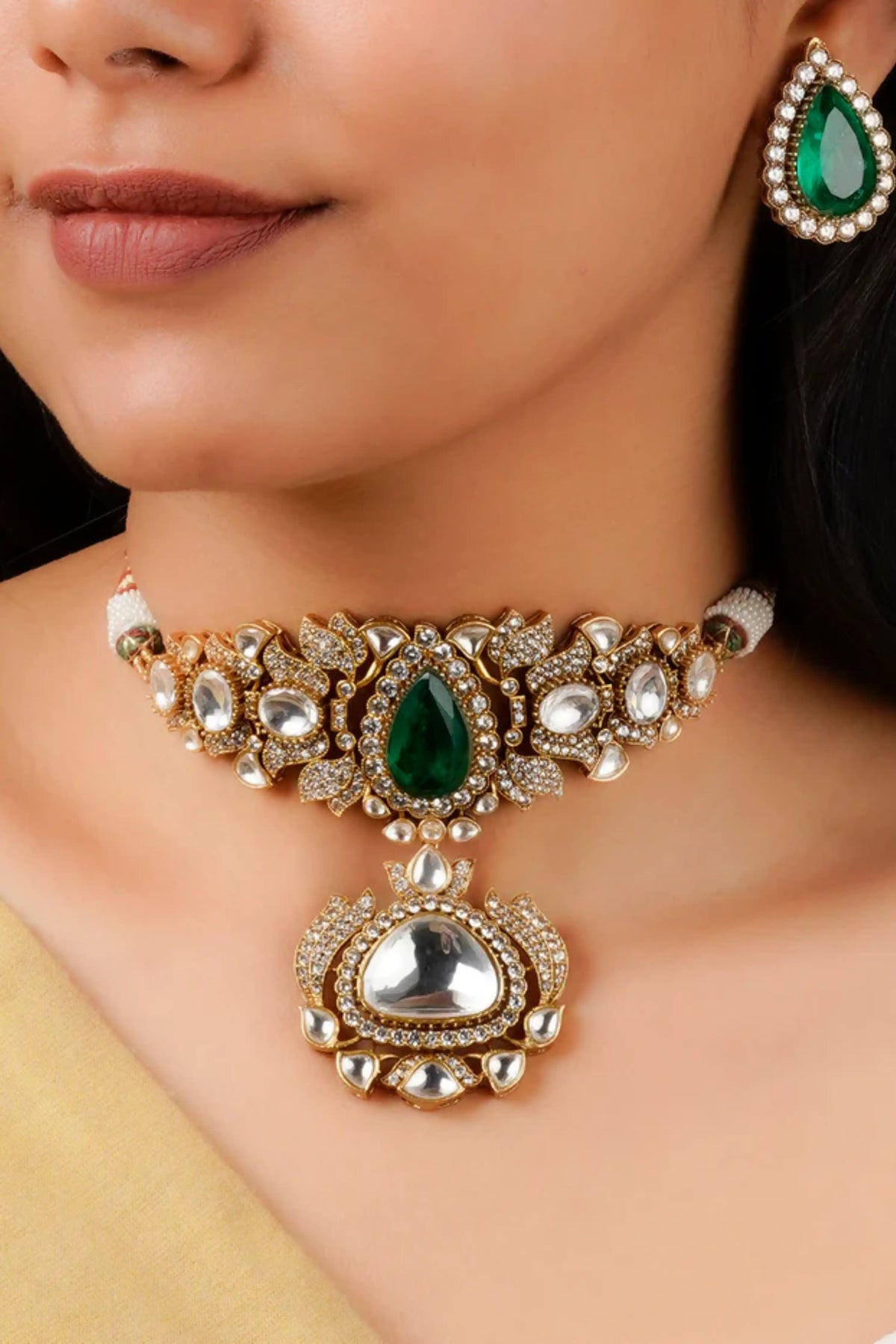 Dark Green Moissanite Necklace Set