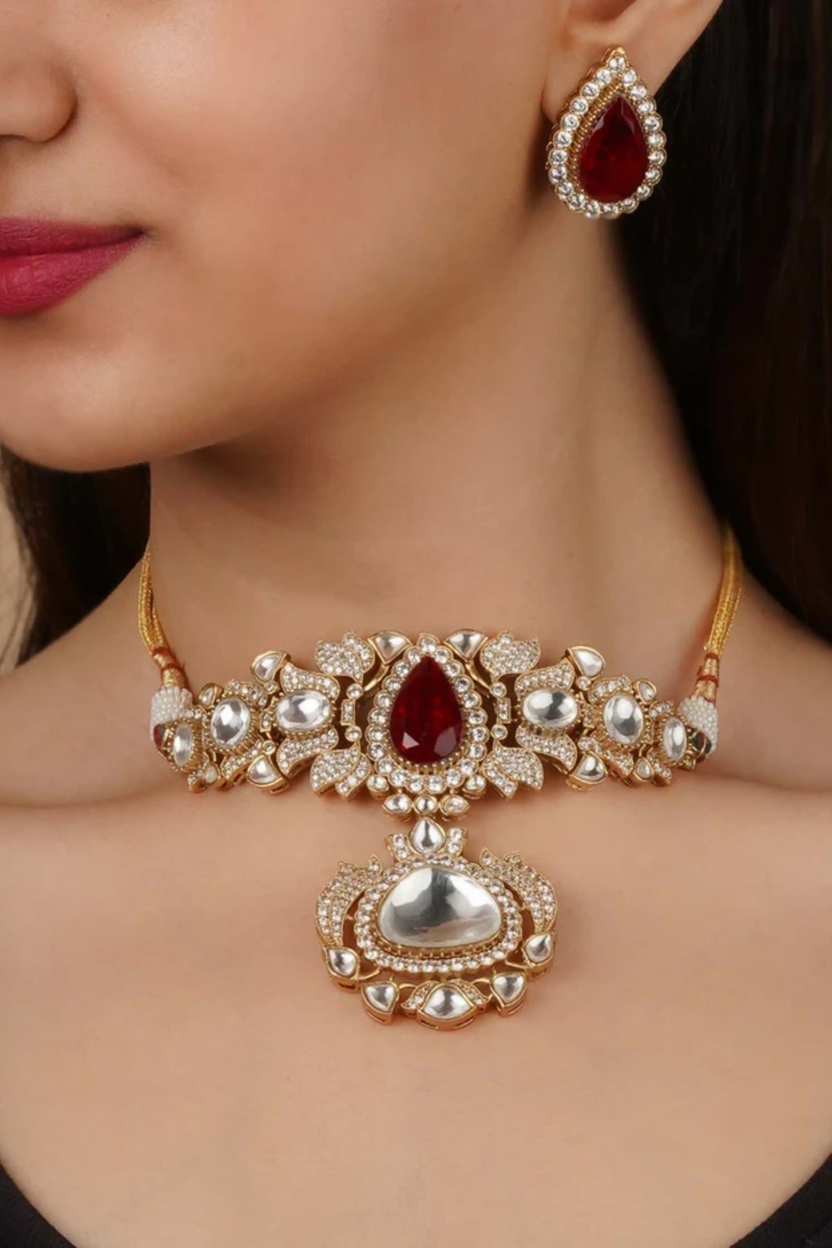 Red Moissanite Necklace Set