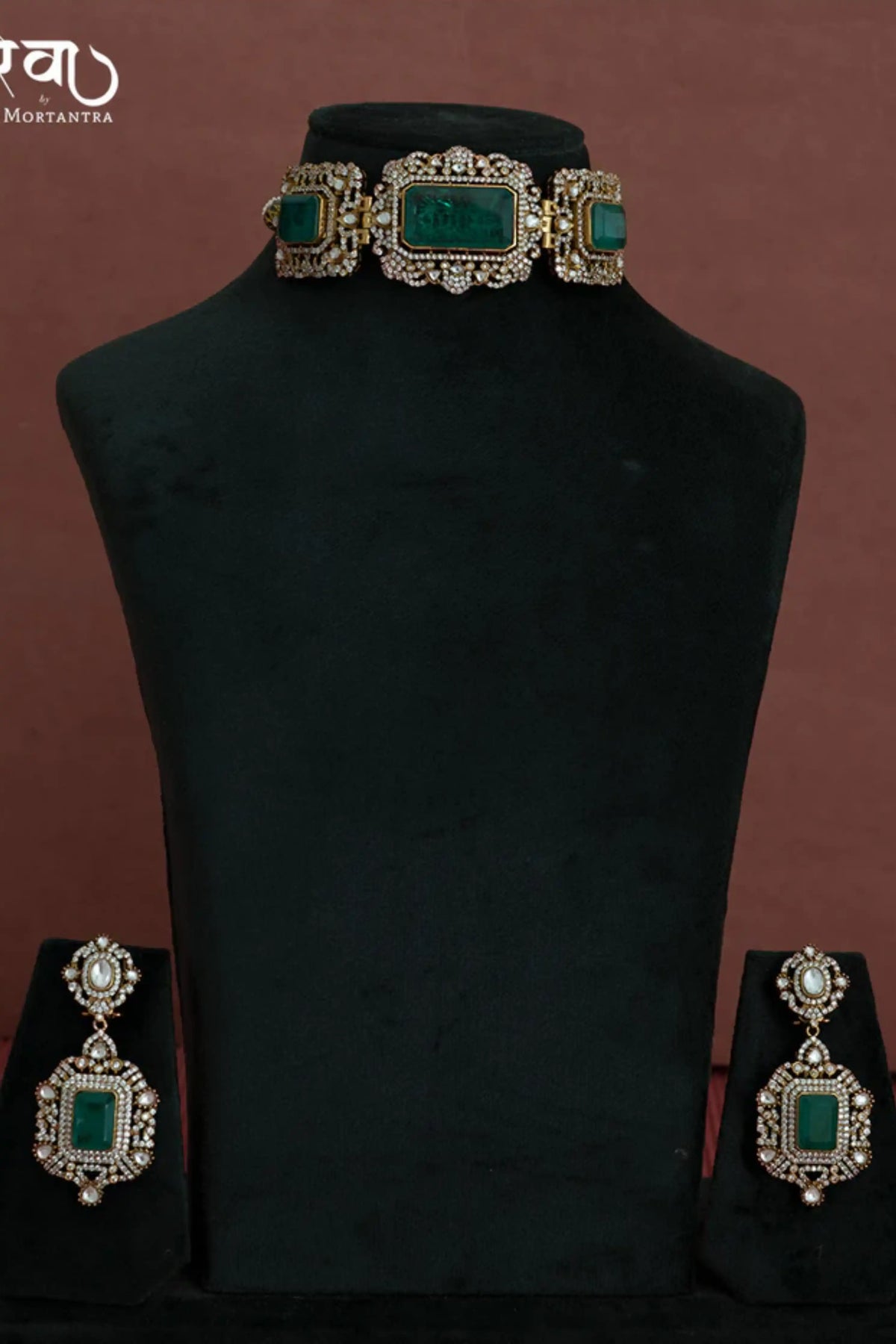 Green Color Moissanite Necklace Set