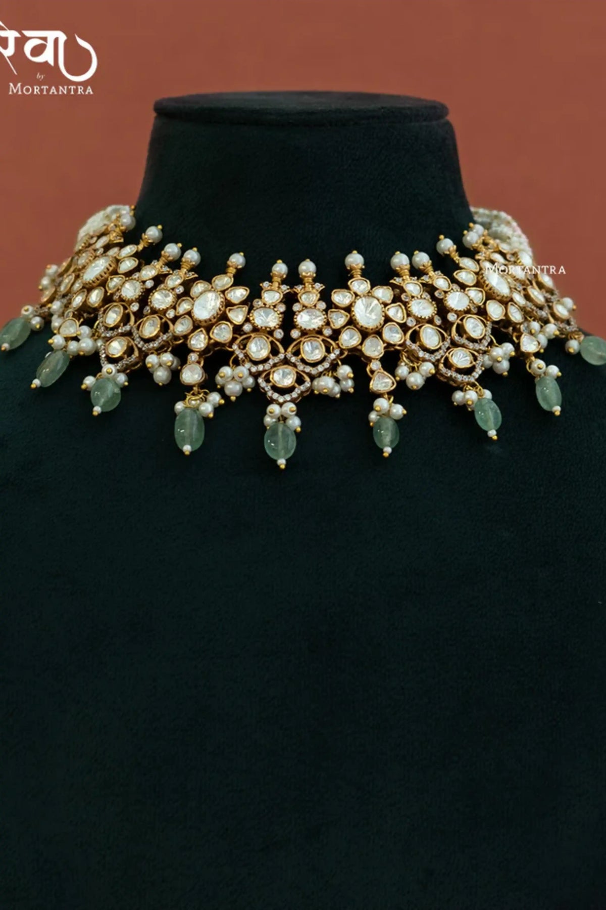Green Color Gold Plated Moissanite Necklace Set