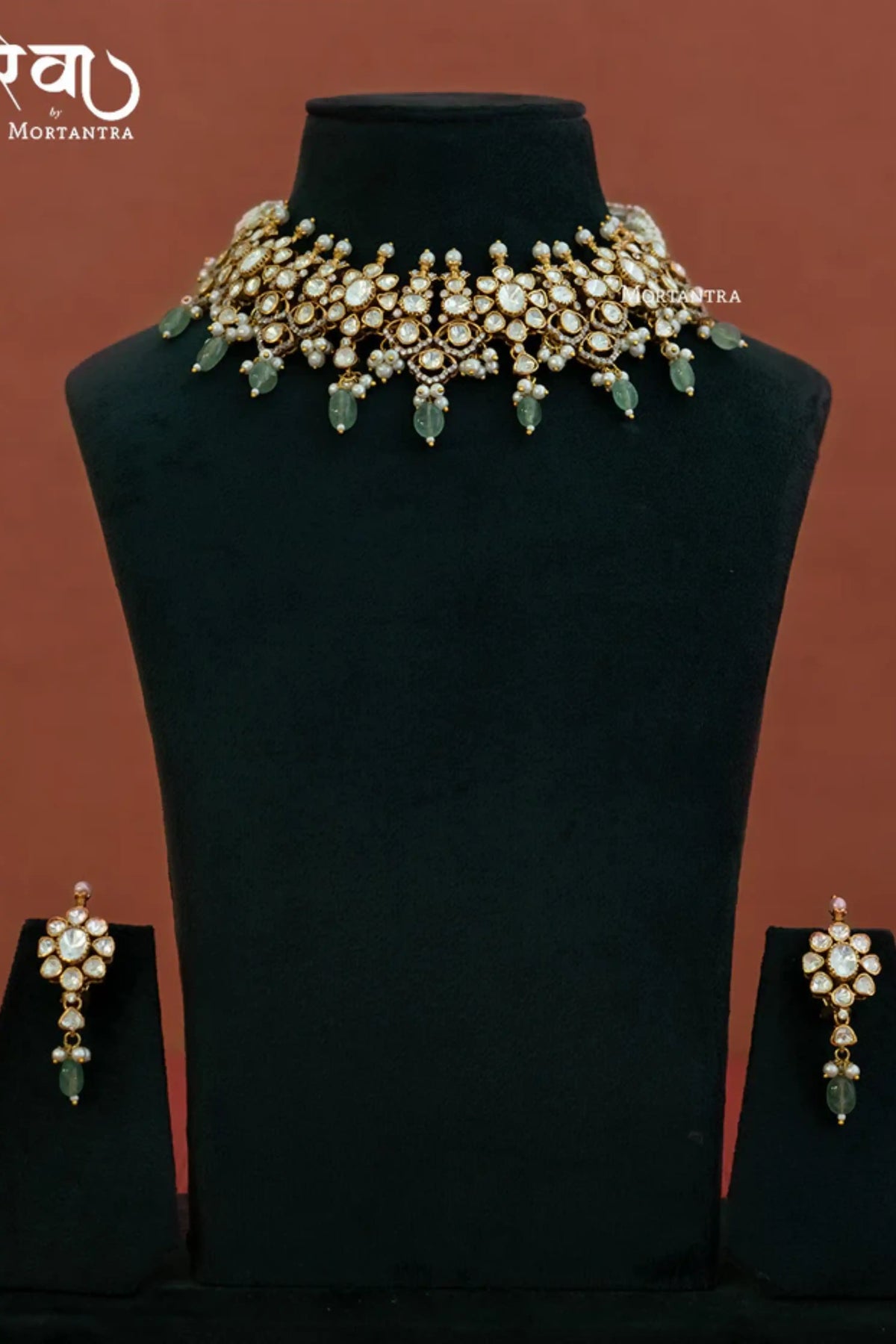 Green Color Gold Plated Moissanite Necklace Set