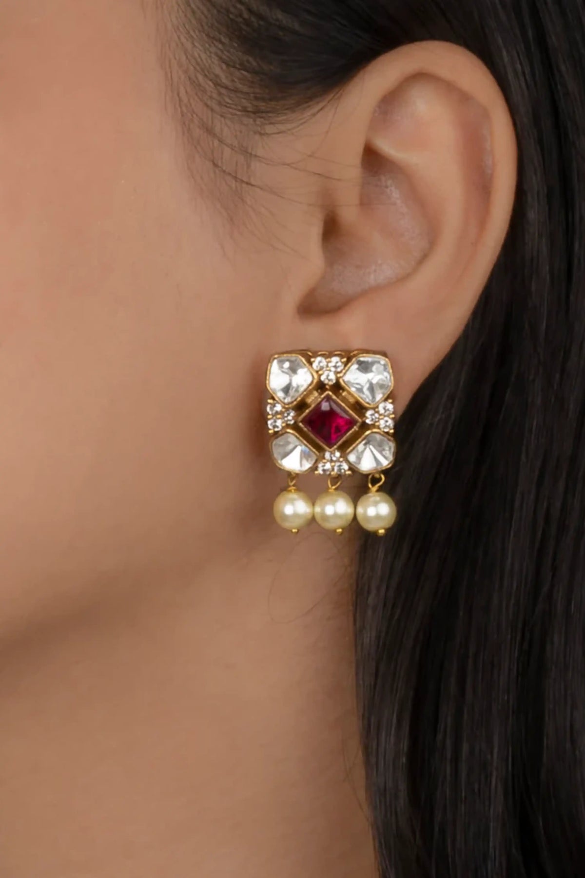 Navratna Gold Plated Moissanite Necklace Set