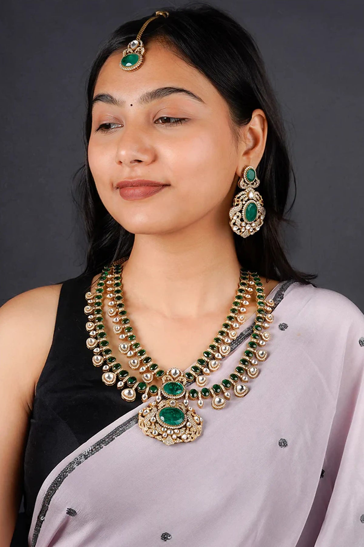 Moissanite Necklace Set in Green Color