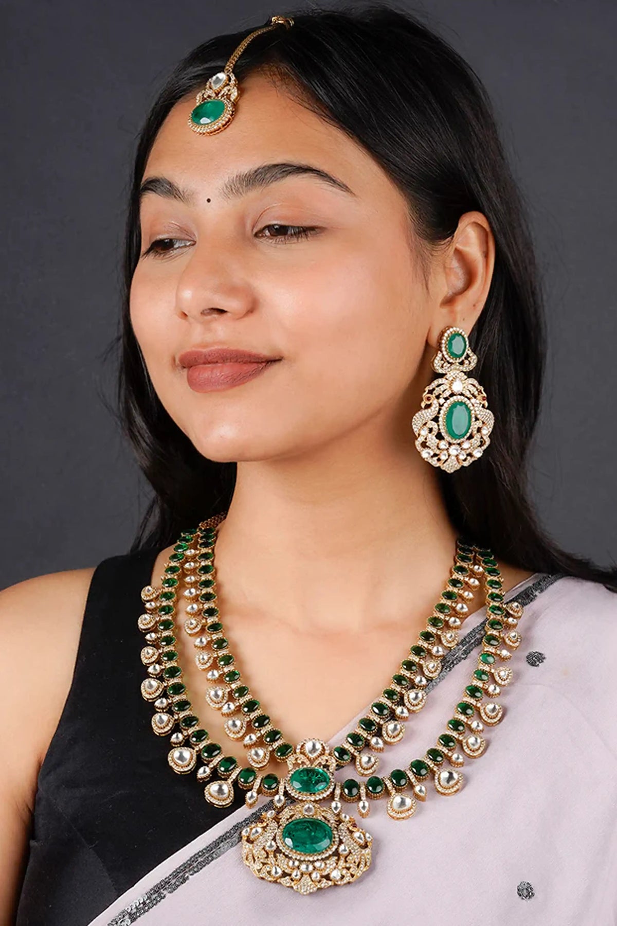 Moissanite Necklace Set in Green Color