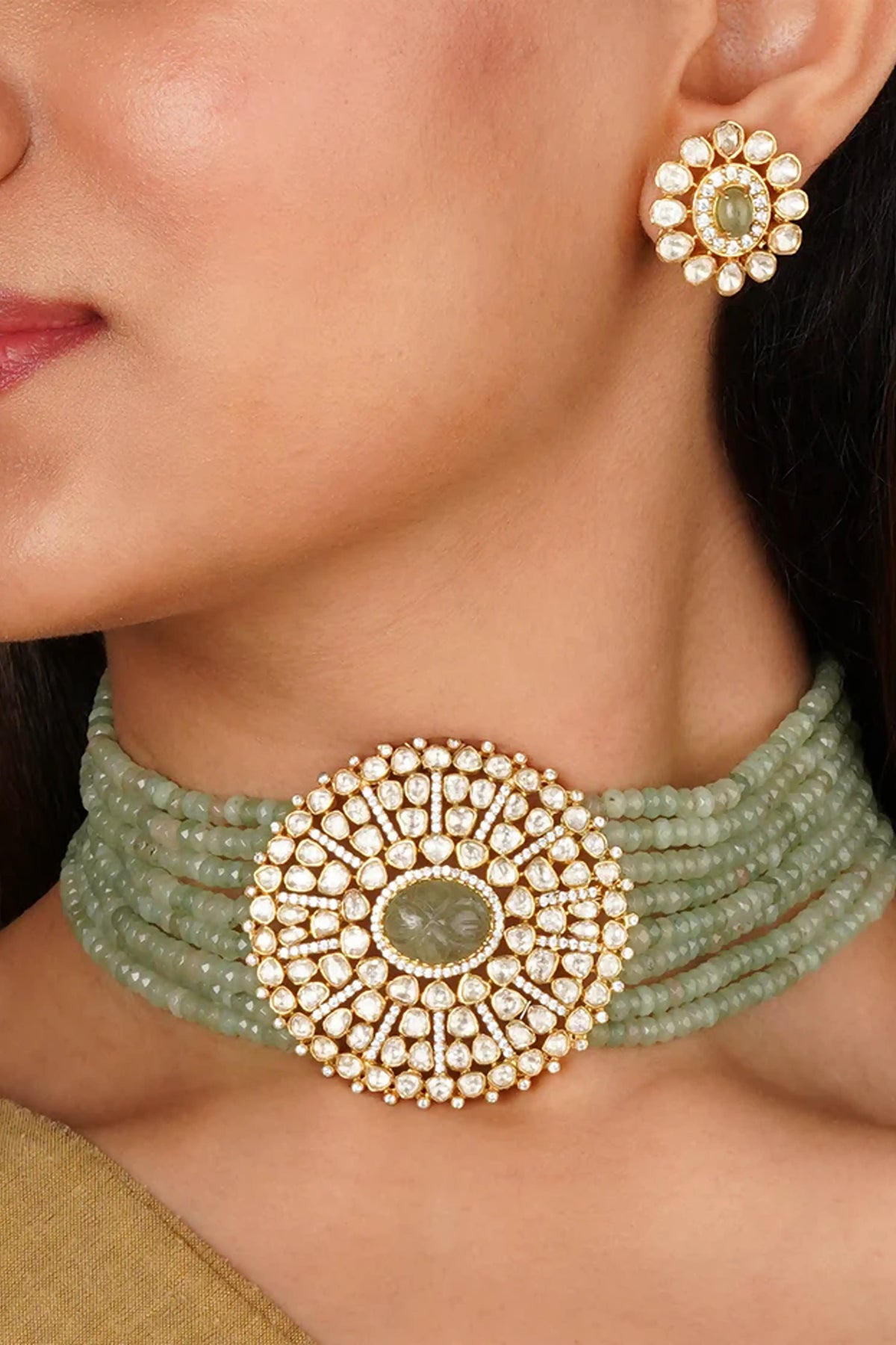 Moissanite Necklace Set in Green
