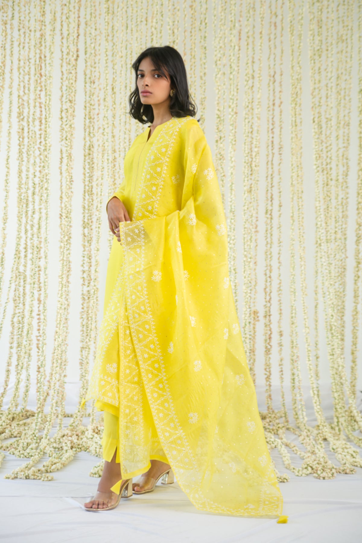 Calnary Yellow Chikankari Kurta Set