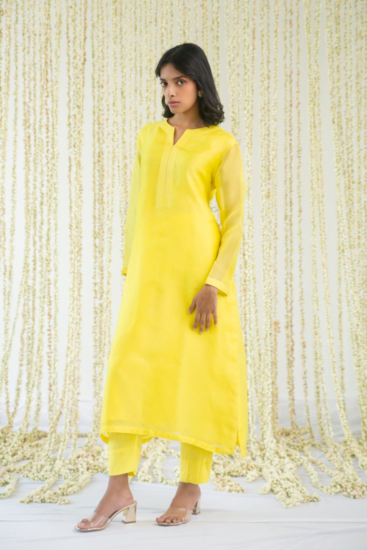 Calnary Yellow Chikankari Kurta Set