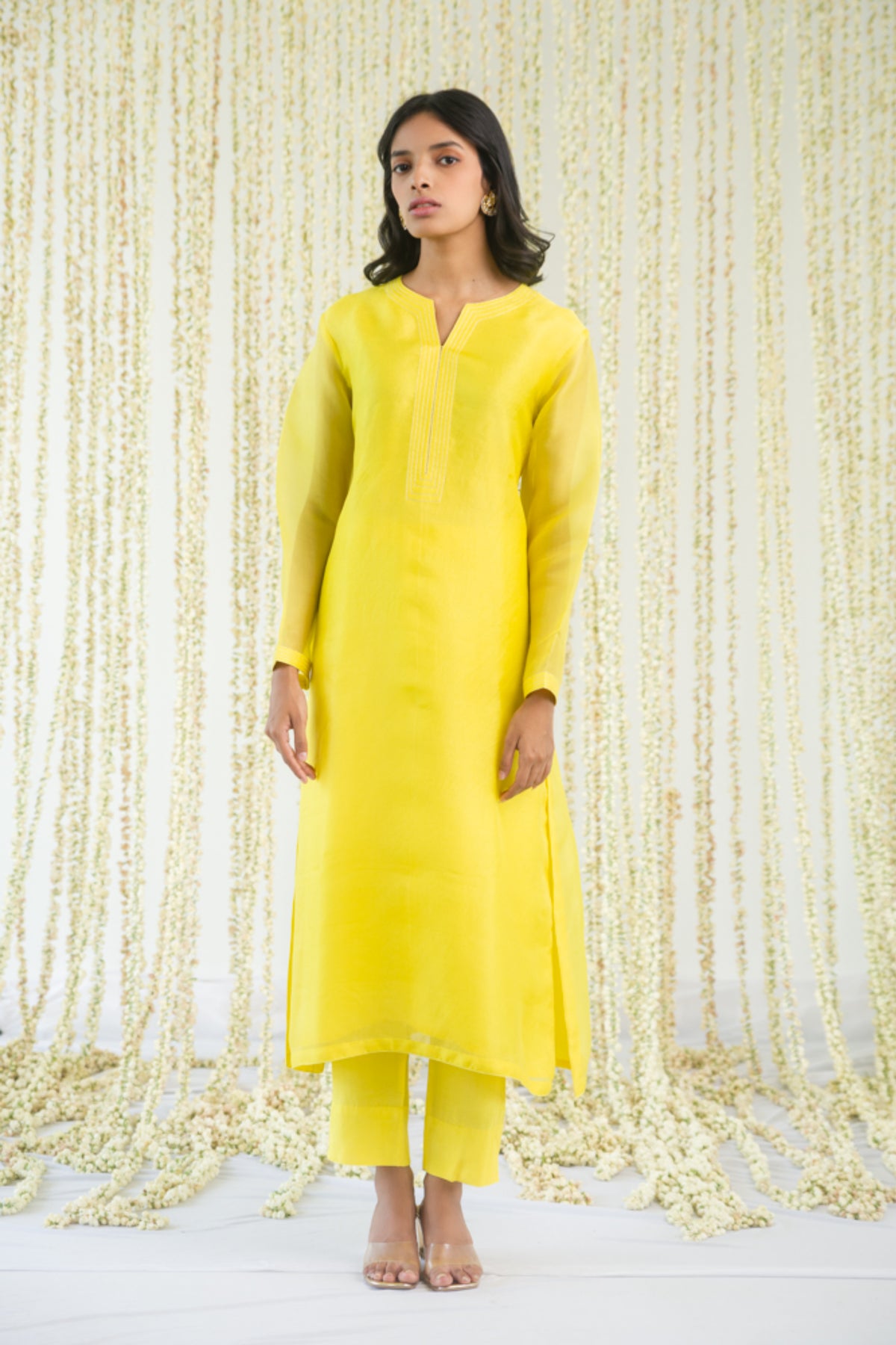 Calnary Yellow Chikankari Kurta Set