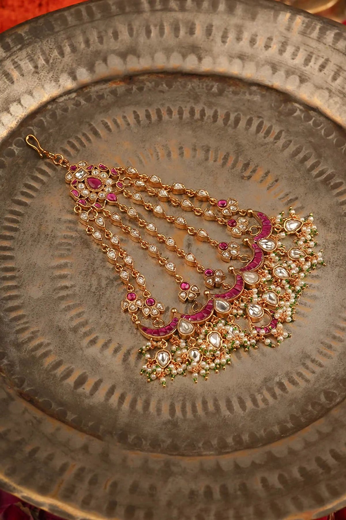 Pink Gold Plated Jadau Kundan Passa