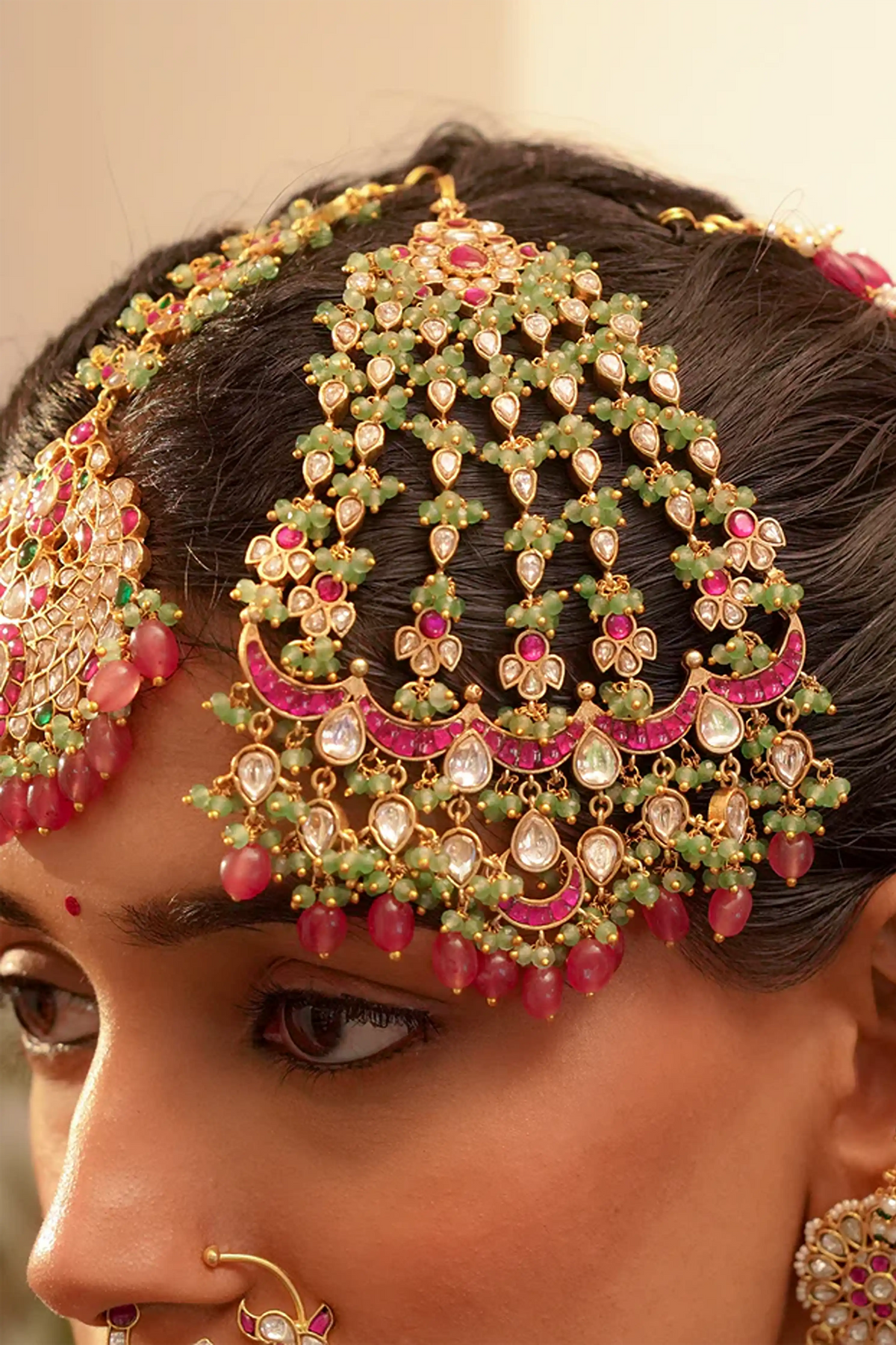 Pink Gold Plated Jadau Kundan Passa