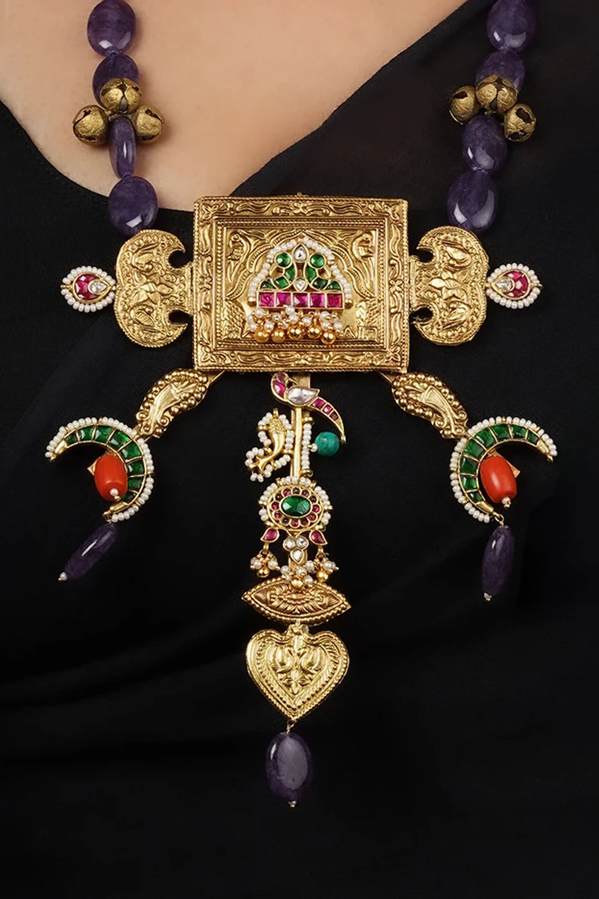 Multicolor Gold Plated Mishr Tribal Necklace