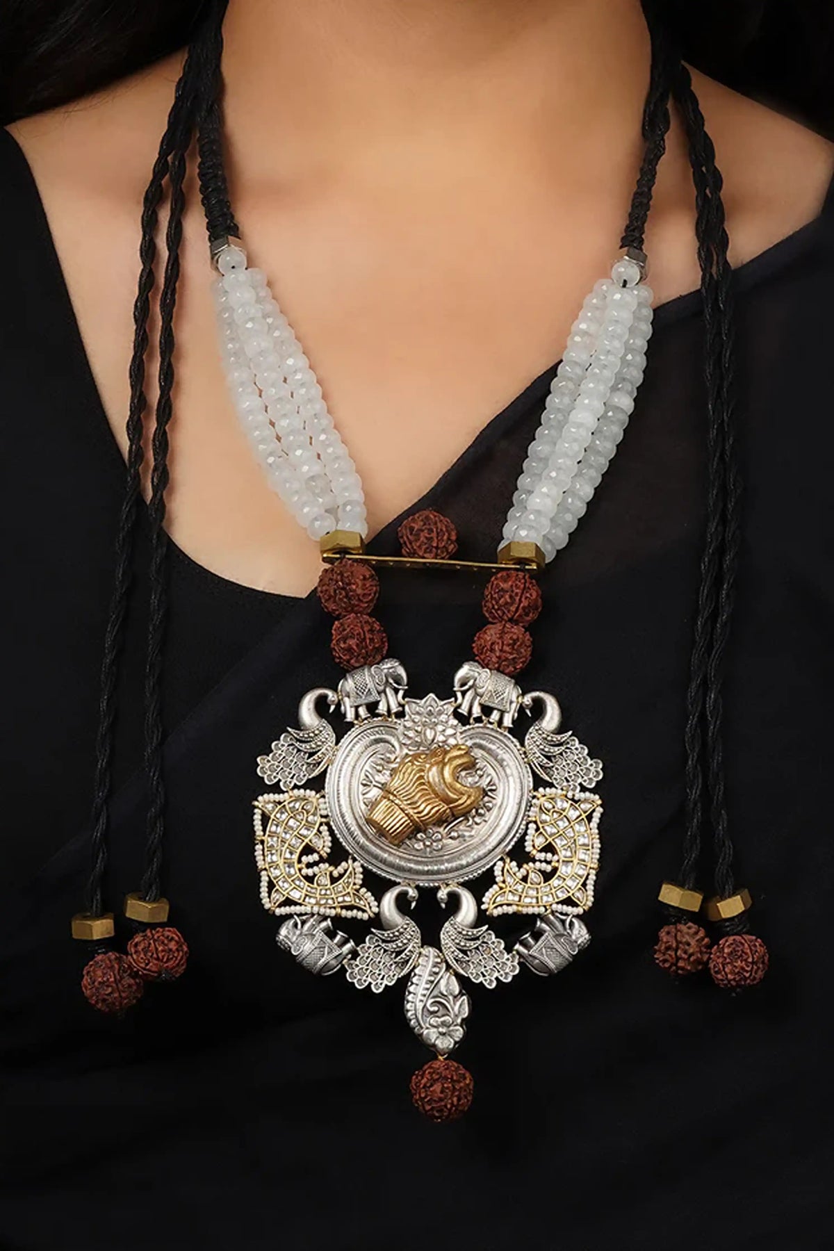 White Color Dual Tone Mishr Tribal Necklace