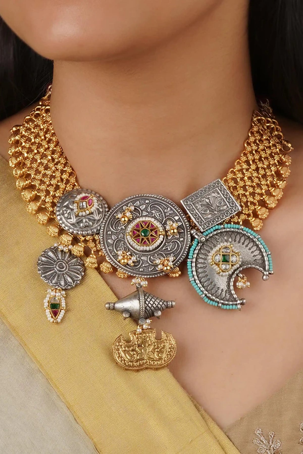 Multicolor Mishr Necklace in Mortantra